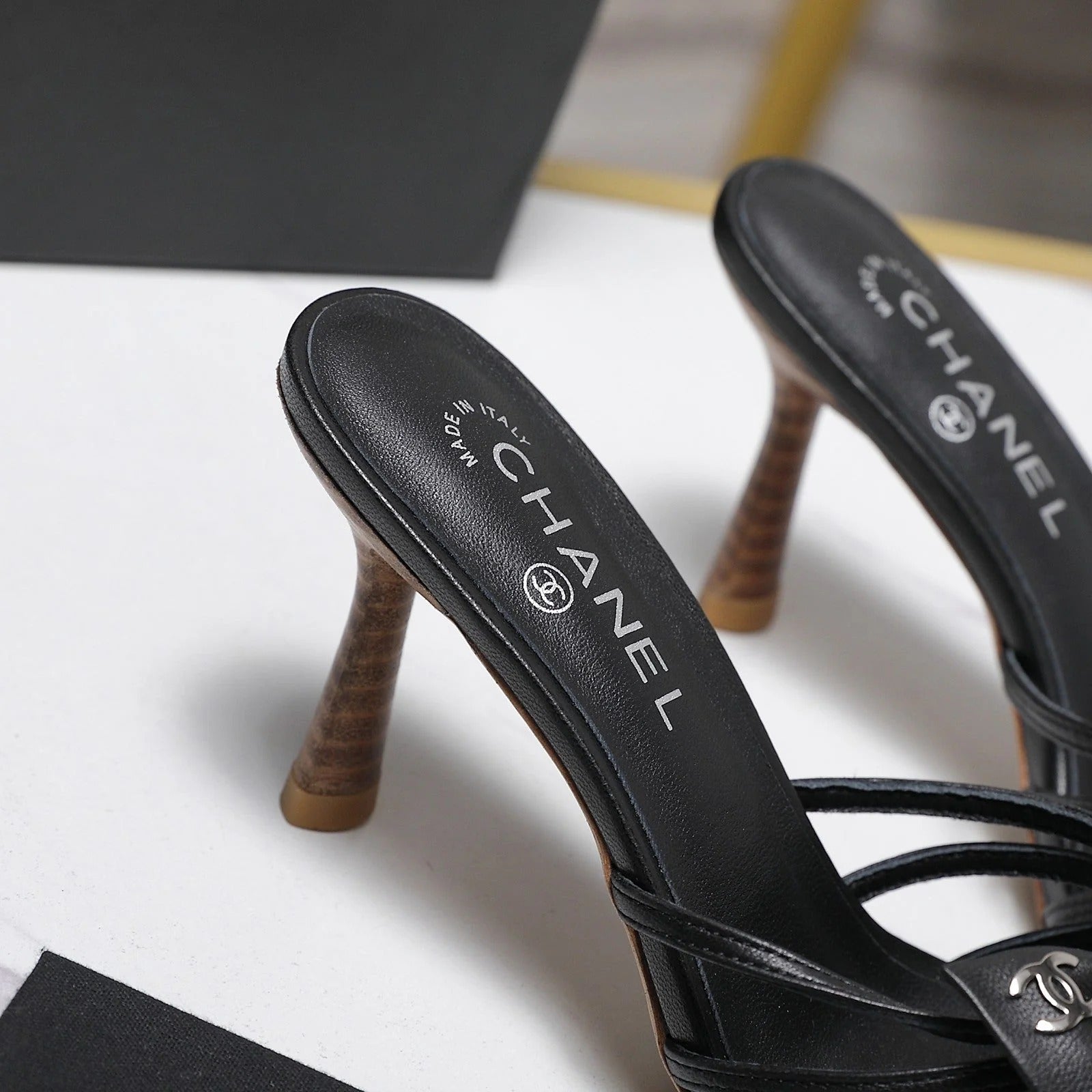 Chanel 2026 High-heeled Sandals With Delicate Bow 80mm Black Cowhide 758430