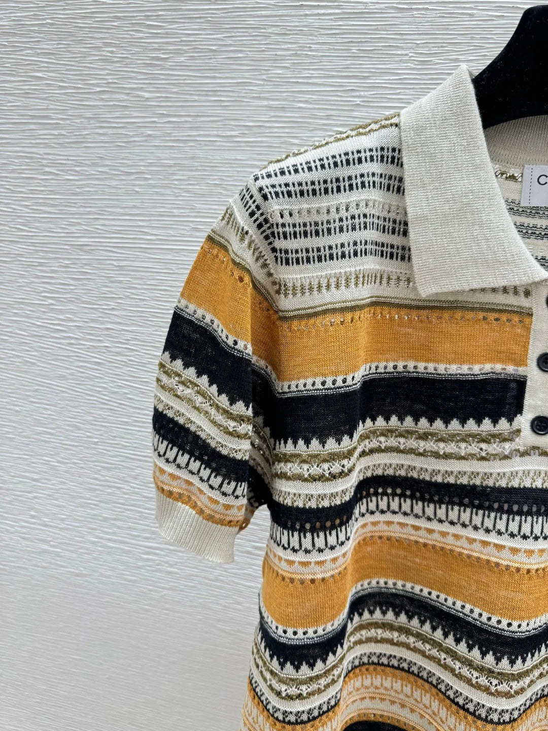 Chanel 2026 Striped Collared Simple Knit Short-Sleeve T-Shirt Wool Nylon 397696