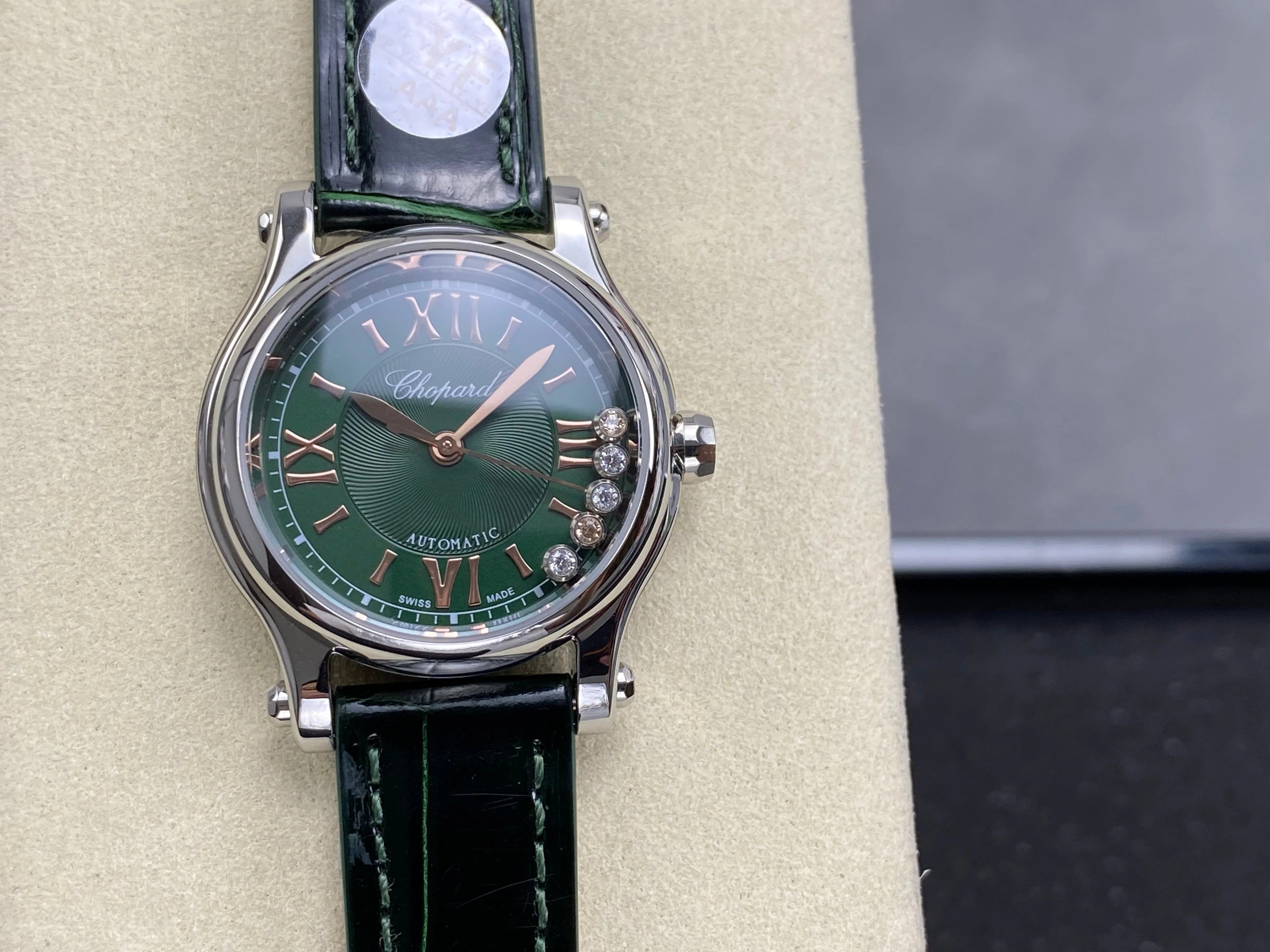 Chopard Happy Sport 30mm Green Diamond Dial Black Green Crocodile Leather