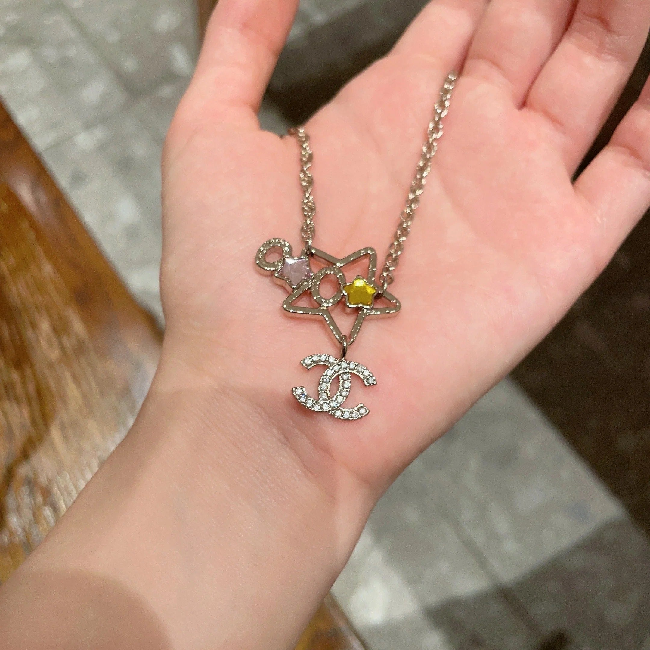 CC Vintage Double C Star Gold Diamond Necklaces