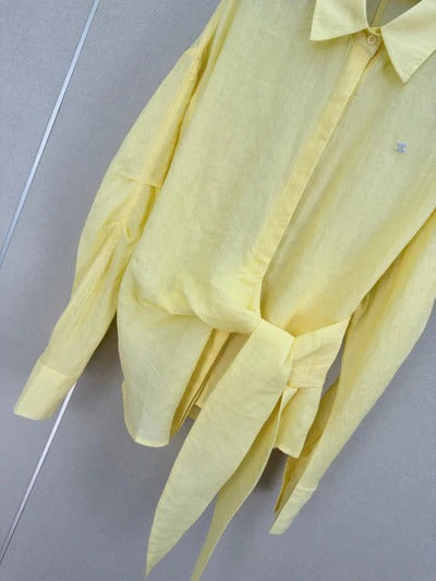 Chanel 2026 Collared Long-sleeved Shirt Yellow Cotton 358050