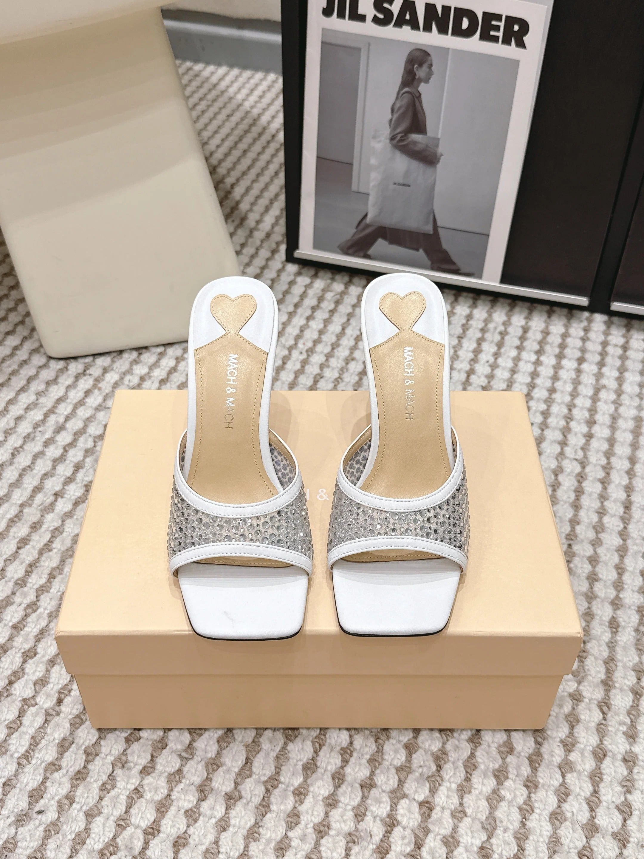 Mach & Mach Embellished Mules 95 White in Leather Diamonds 722811