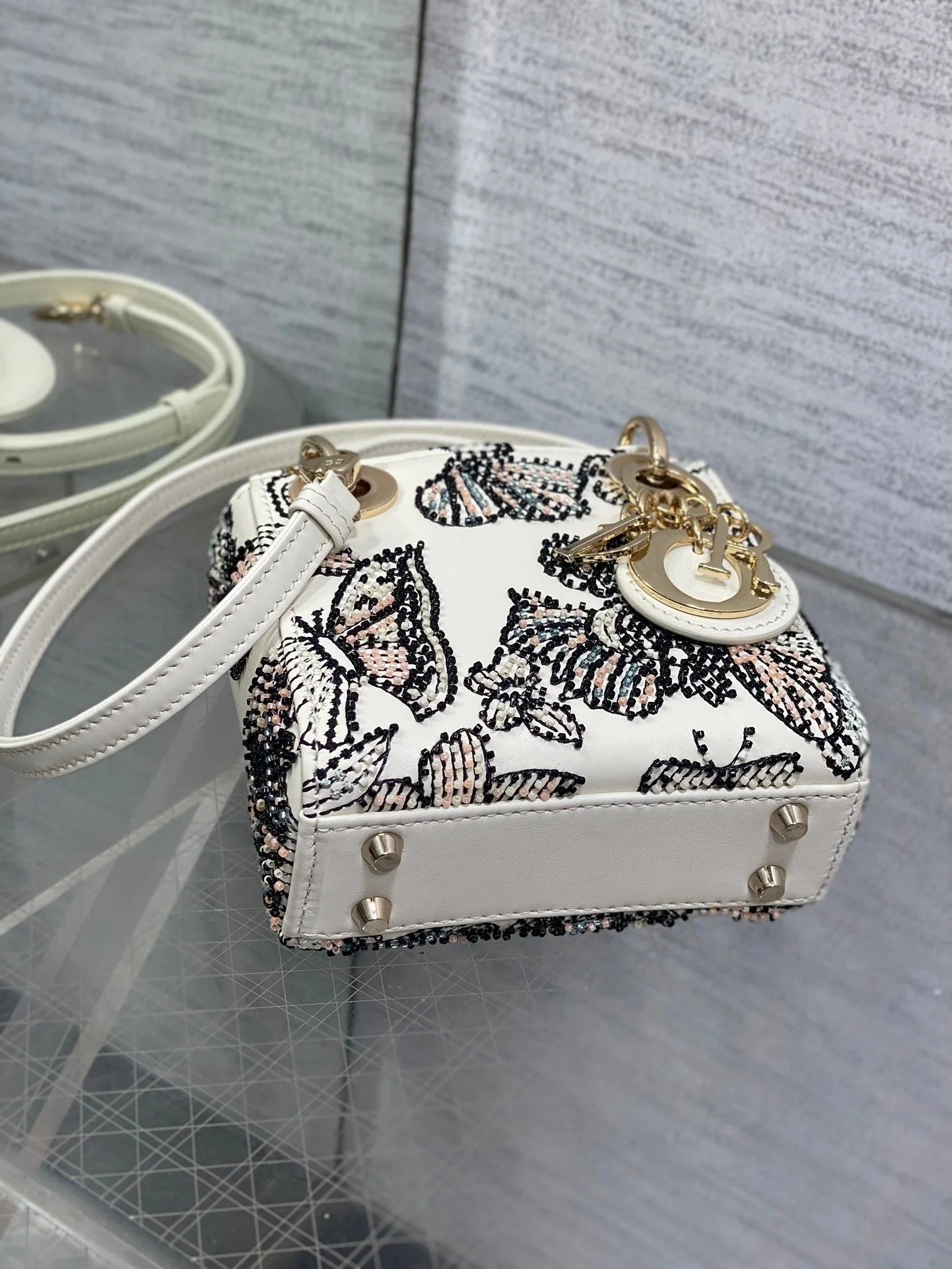 Dior 2026 Butterfly Embroidery Bag 12cm White Mix Color Leather 352067