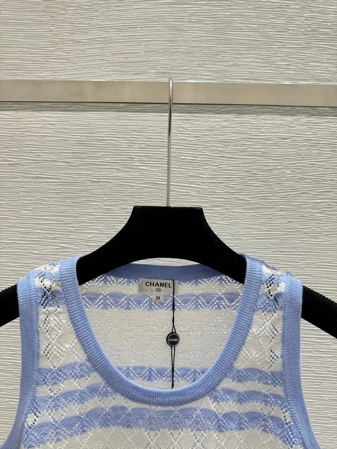 Chanel 2026 Striped Knit Vest Blue and Black Wool Cashmere 368367