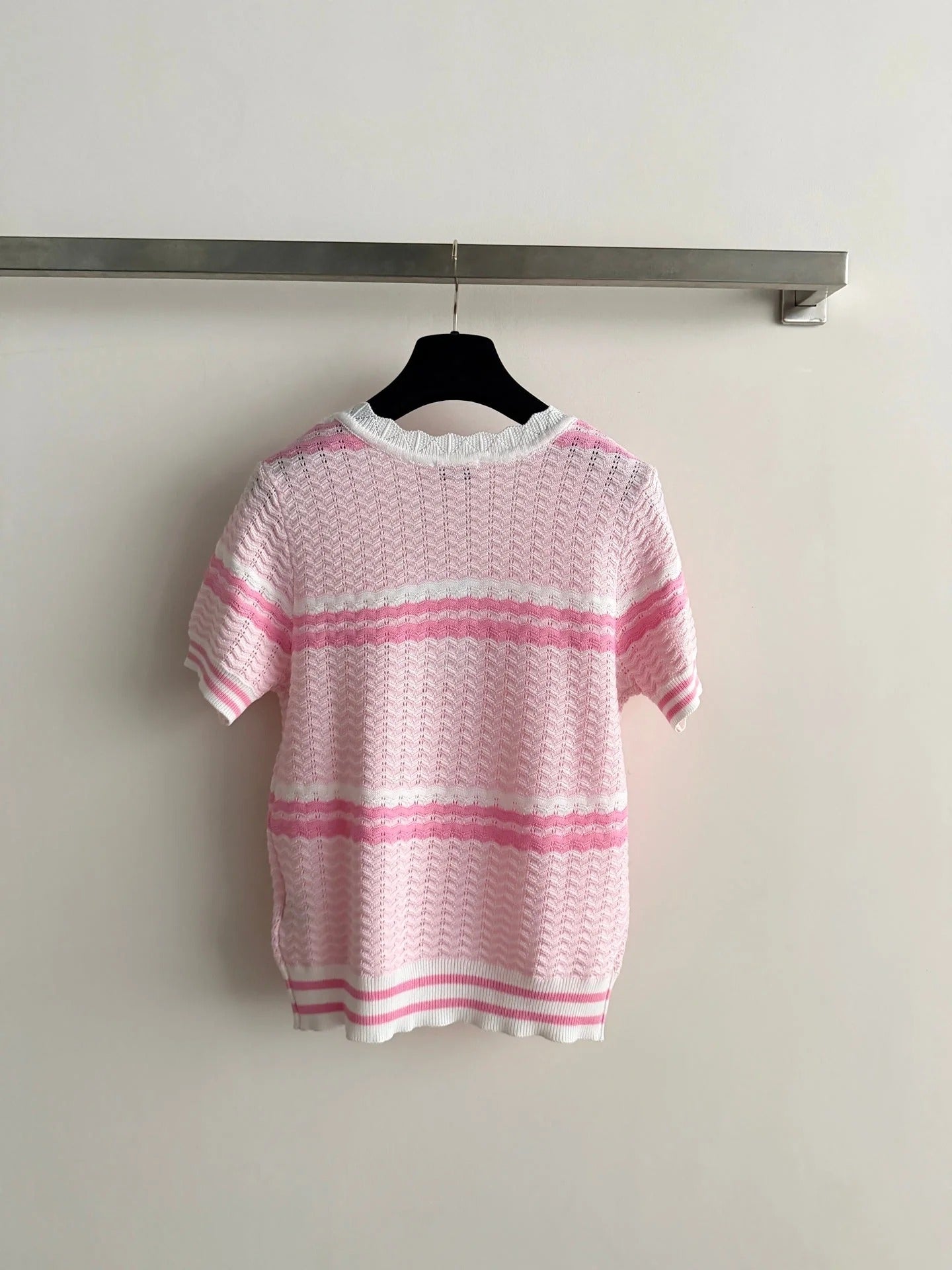 Chanel 2026 Striped Short-sleeved Shirt Pink White Wool