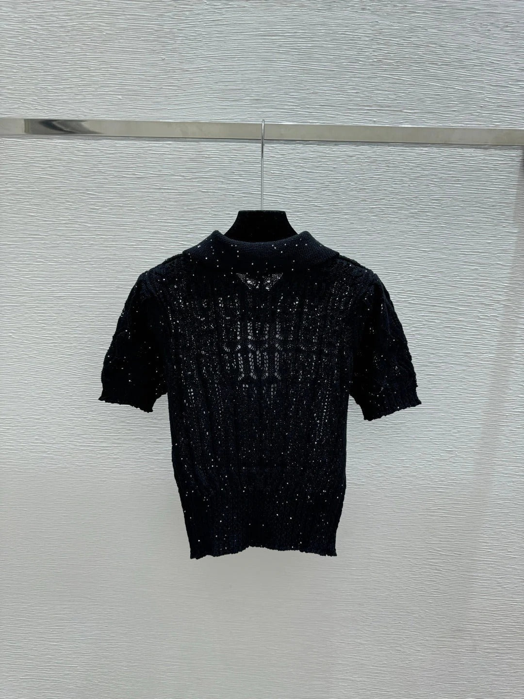 Chanel 2026 Sequin Hollow-Out Collar Knit Short-Sleeve Cotton 397678