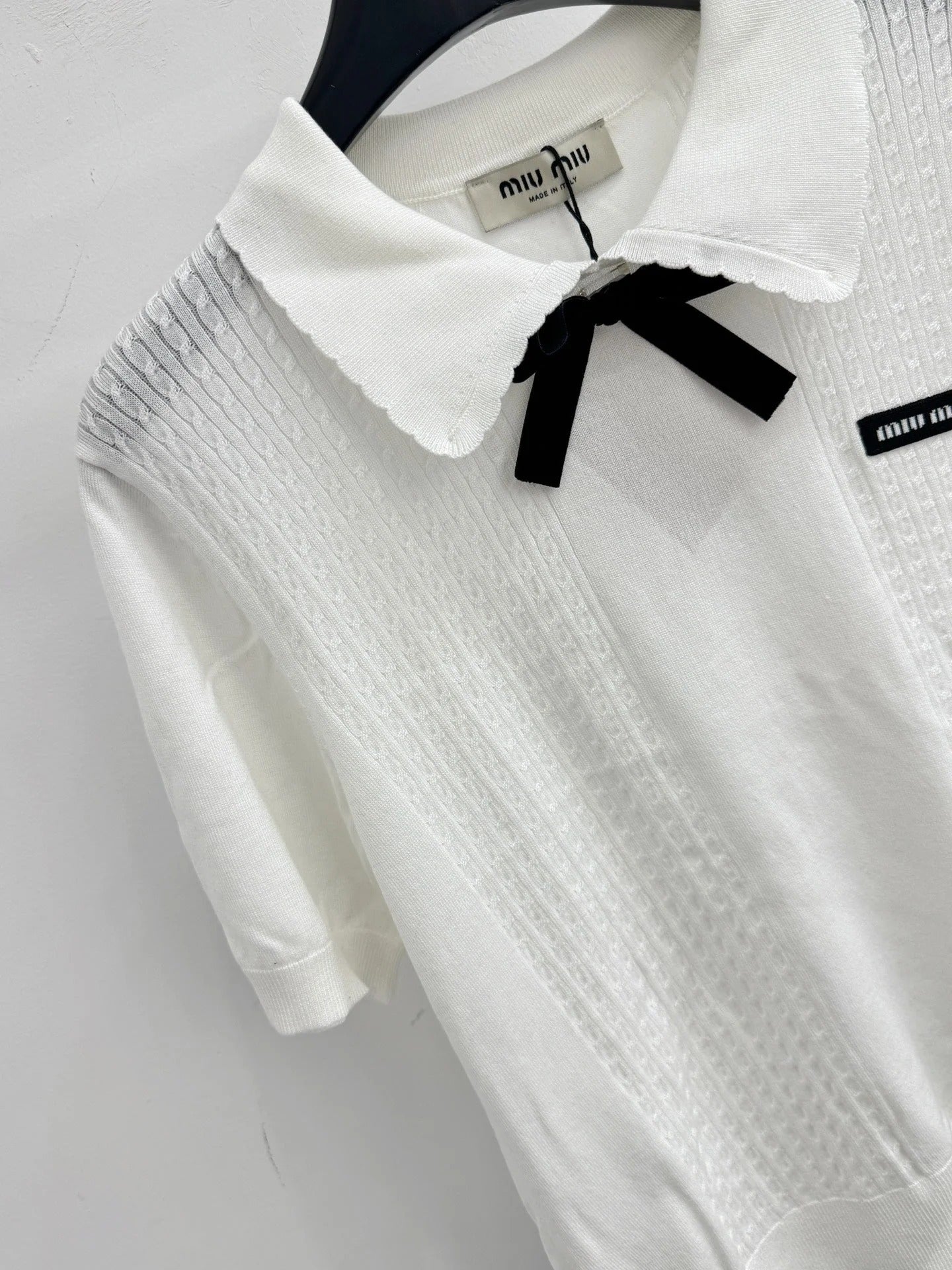 Miumiu 2026 Short-sleeved Top With Bow Wool 179456