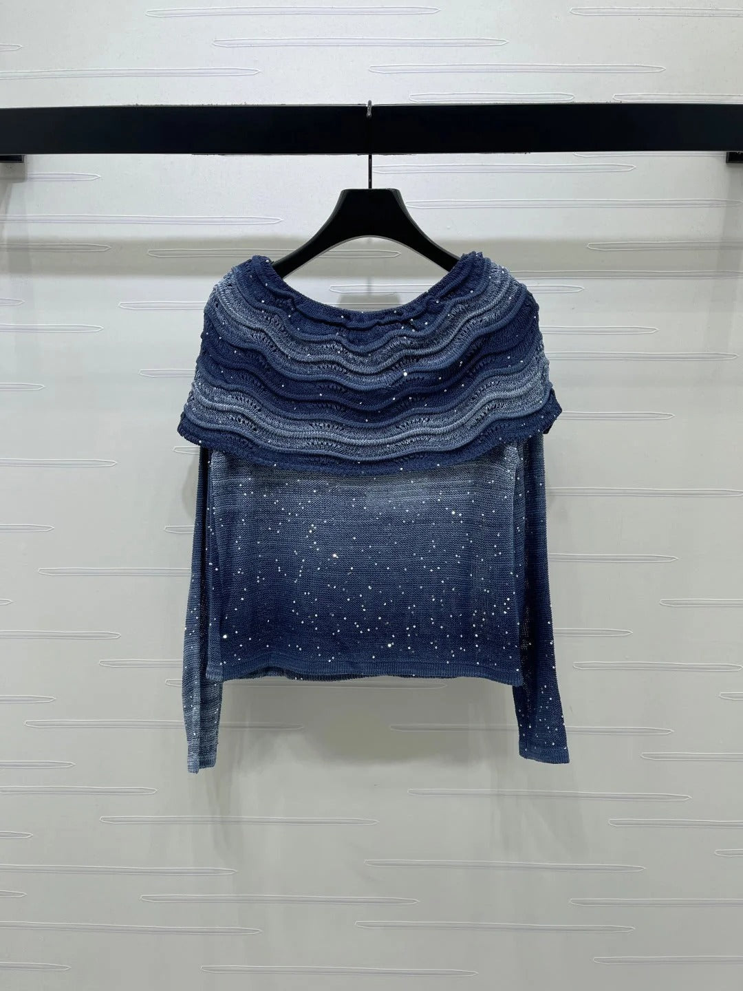 Chanel 2026 Off The Shoulder Long Sleeved Top Blue Viscose Tencel 773800