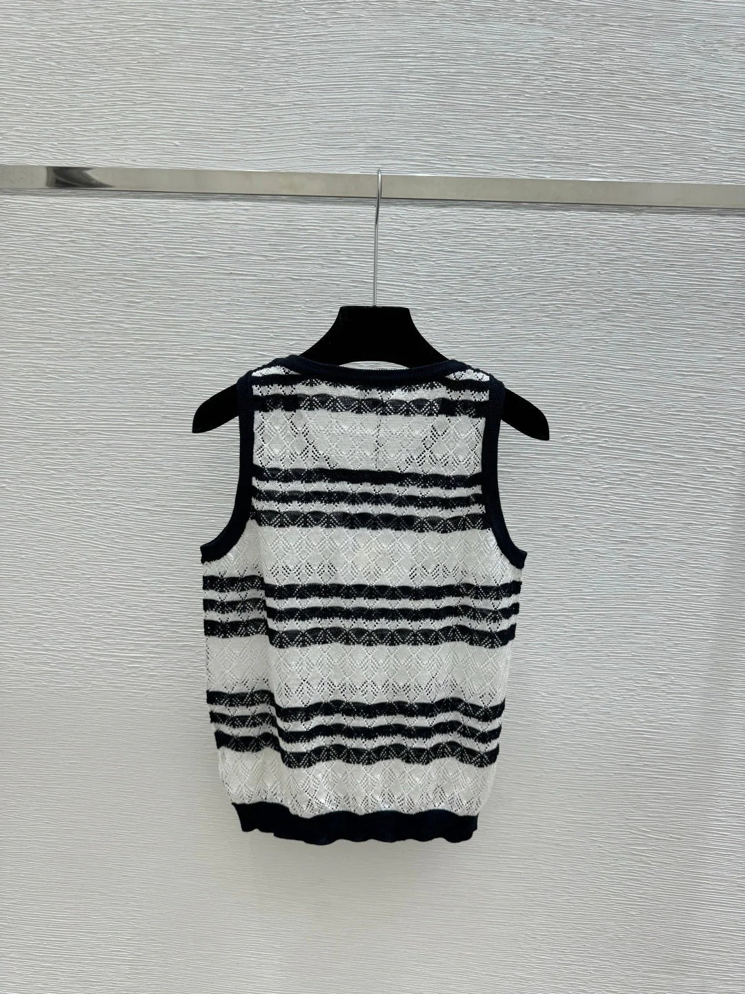 Chanel 2026 Striped Knit Vest Blue and Black Wool Cashmere 368367