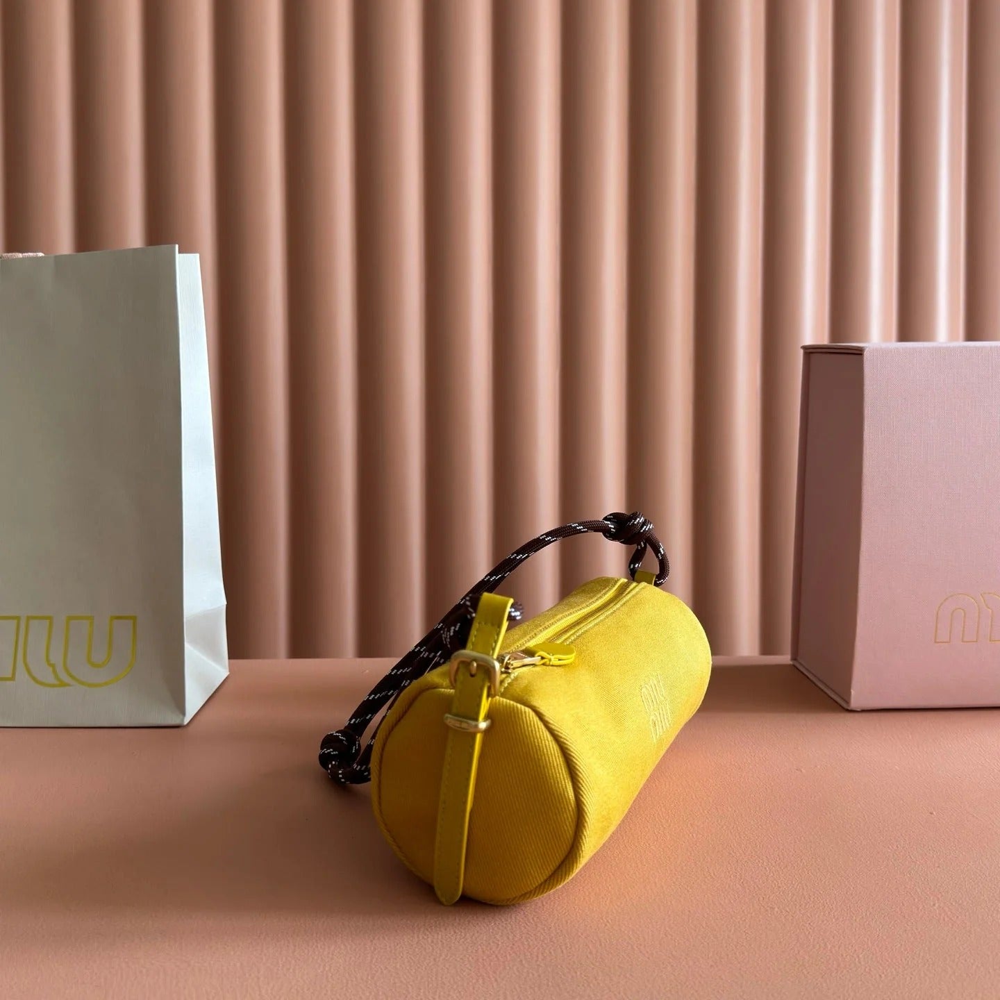 Miu Miu Adventure Nappa Canvas Bucket Bag 22 Yellow in Fabric 285323