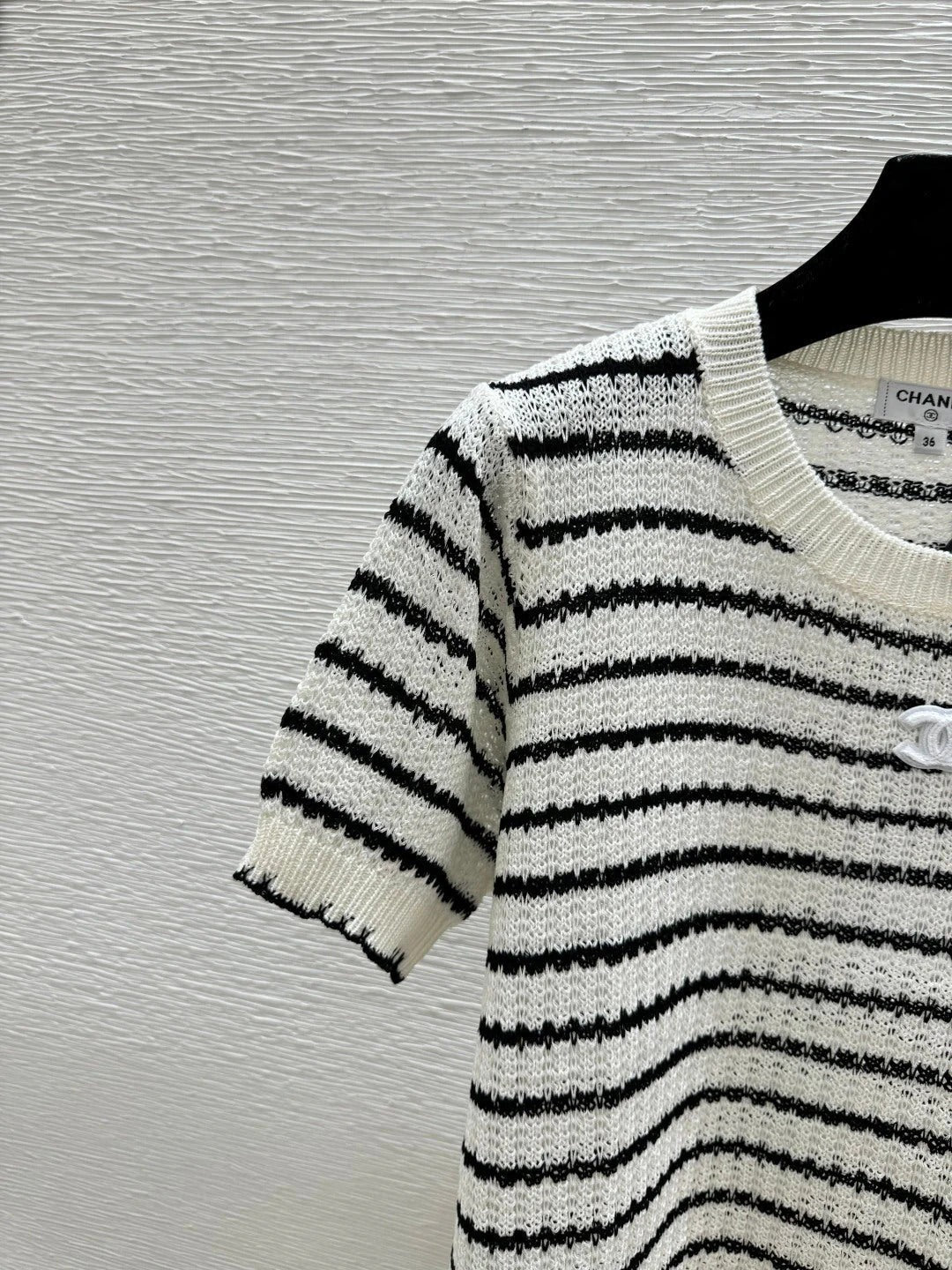 Chanel 2026 Striped Crew Neck Knit Short-Sleeve T-Shirt Cotton 397732