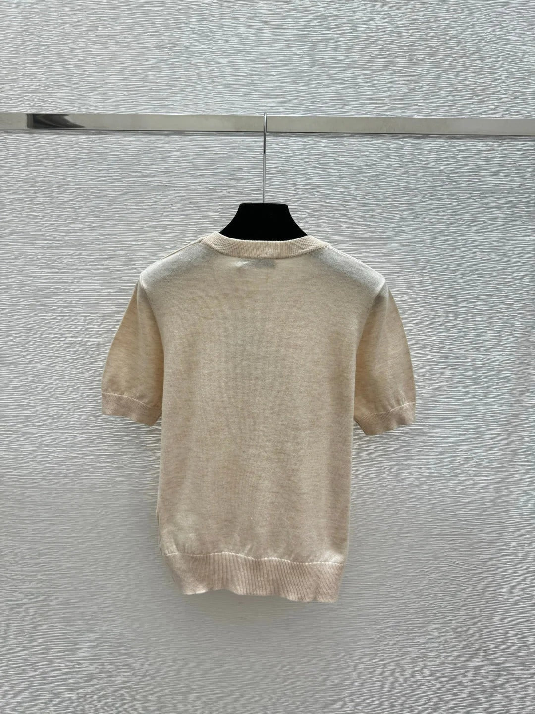 Dior 2026 Embroidered Logo Short-Sleeve Knit Top Blue and Beige Wool 374945