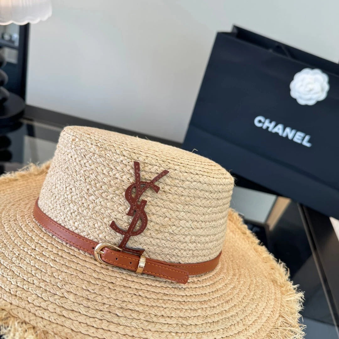 YSL Flat-top Straw Hat 412983