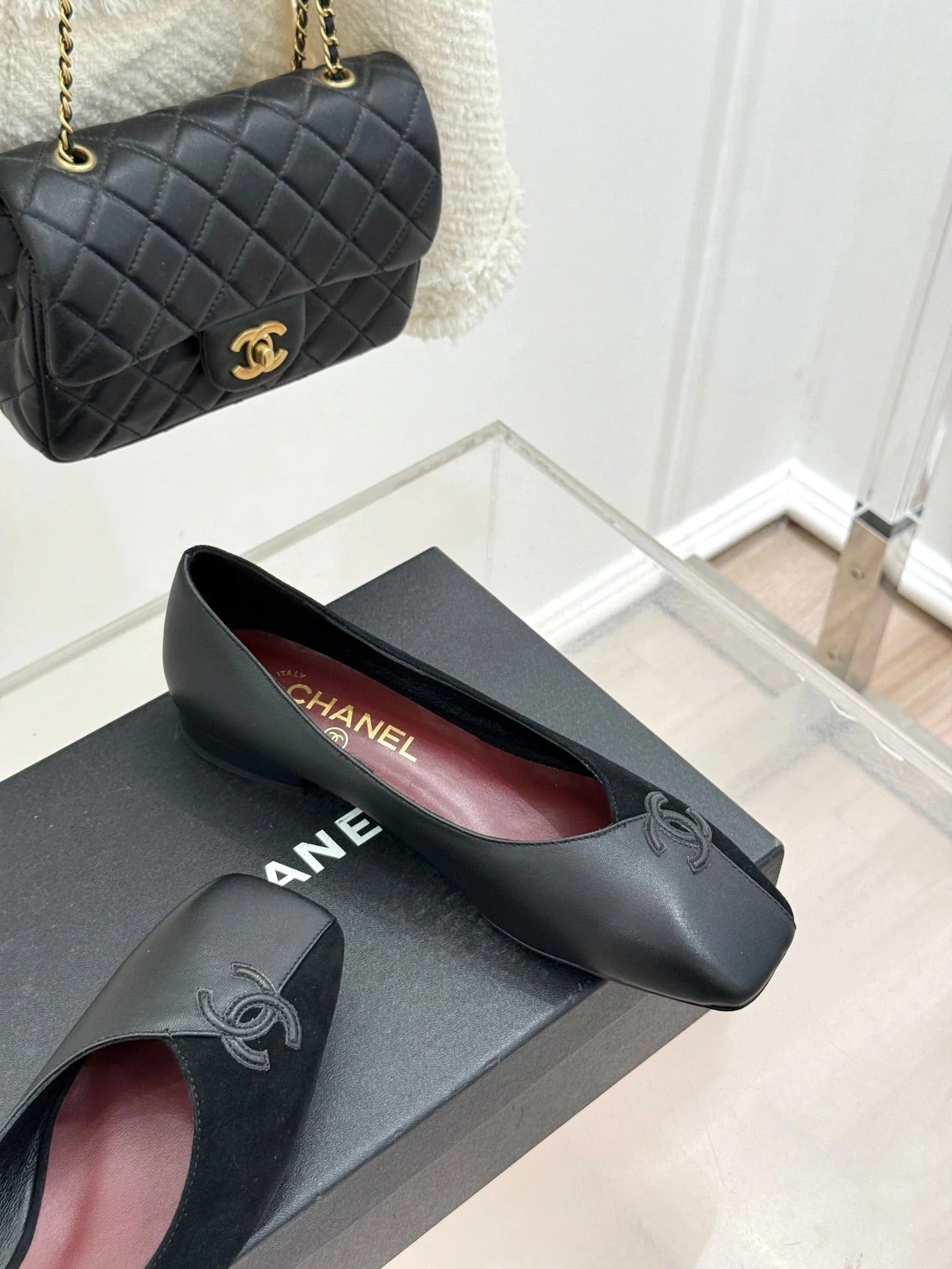 CC 26S Double C Patchwork Ballet Flat Black Gray in Deerskin Cowhide 706367