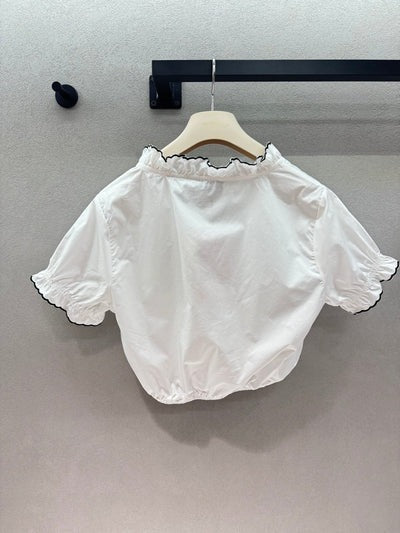 Miumiu 2026 Ruffled Trim Shirt White Black Cotton 375185