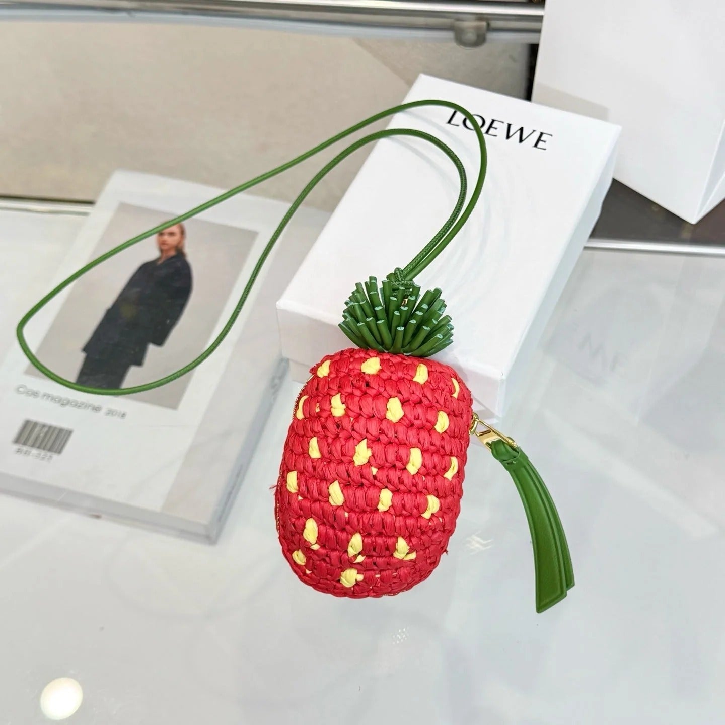 Loewe Raffia Calfskin Strawberry Charm