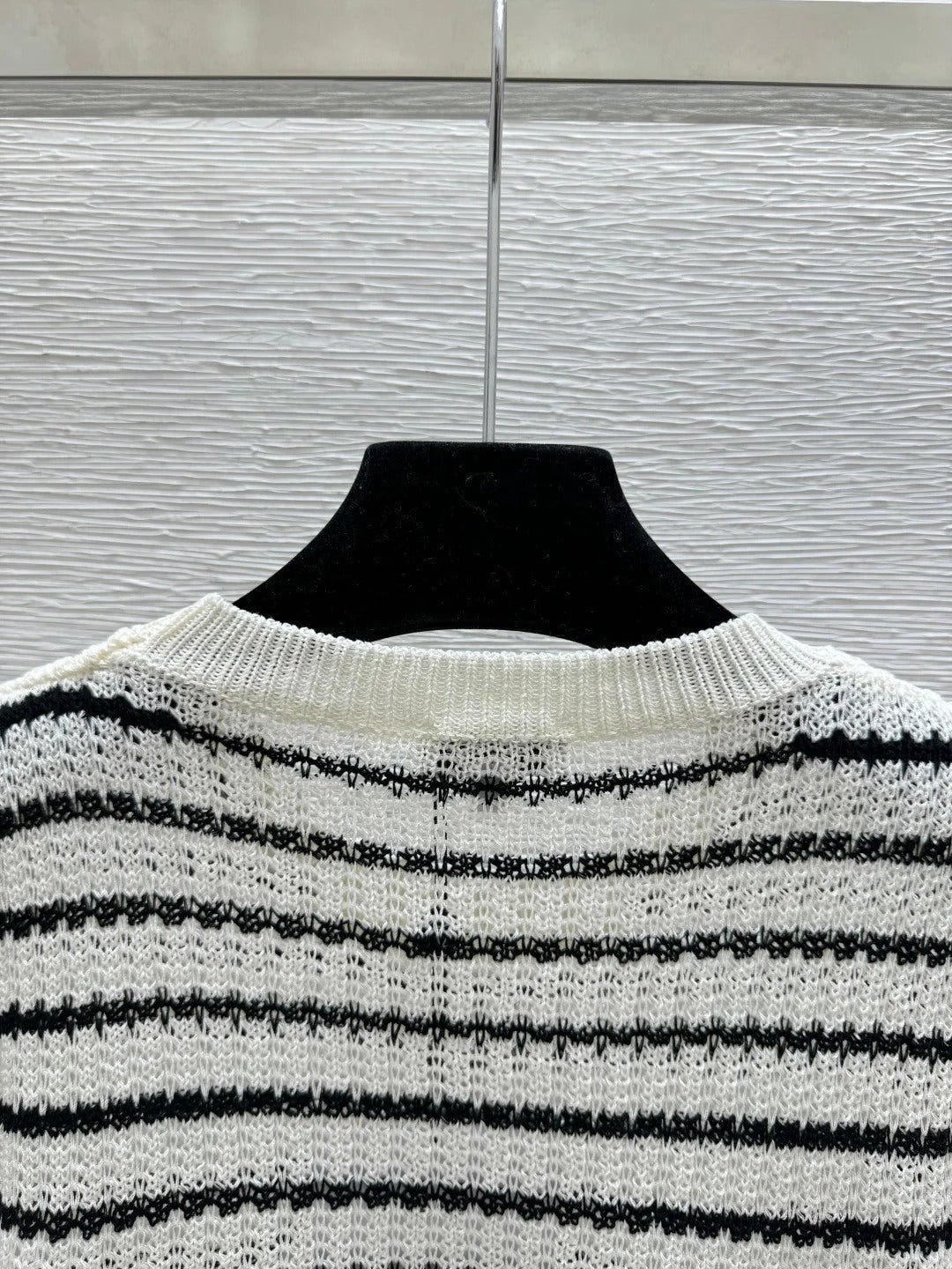Chanel 2026 Striped Crew Neck Knit Short-Sleeve T-Shirt Cotton 397732