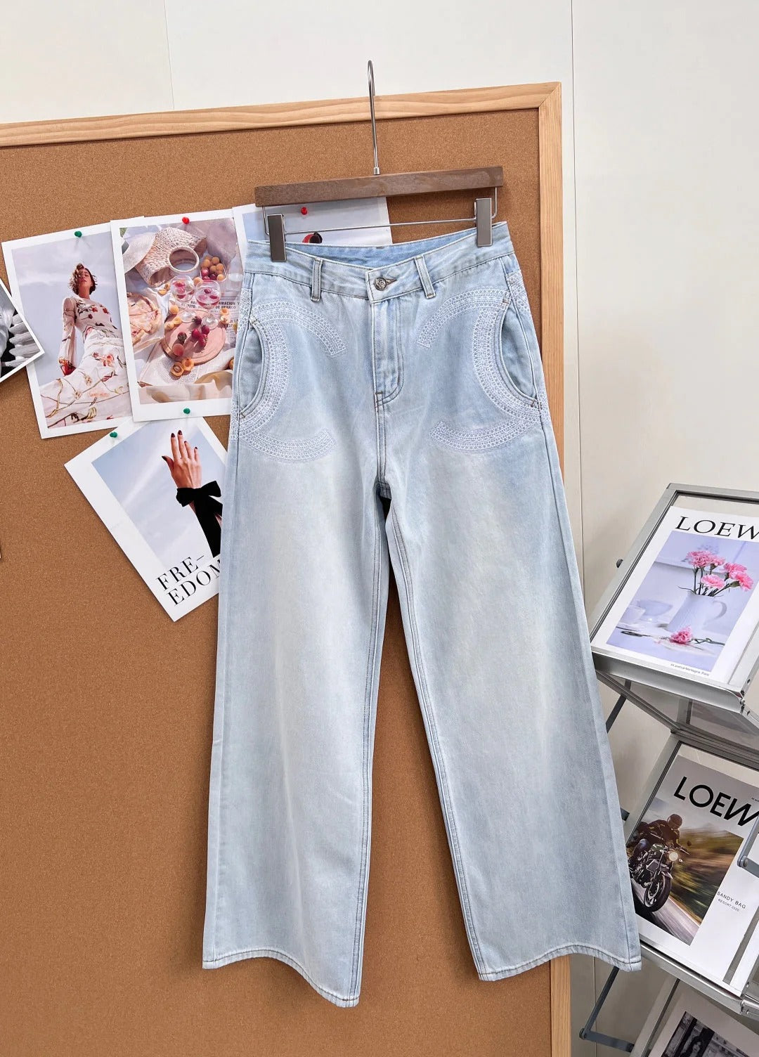 Chanel 2026 Straight-leg Pants Light Blue Denim Cotton 714455