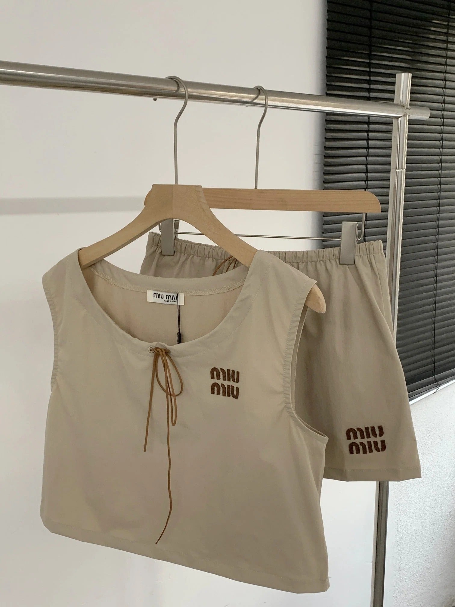 MiuMiu 2026 Vest Shirt And Skirt Set Brown Cotton 638848