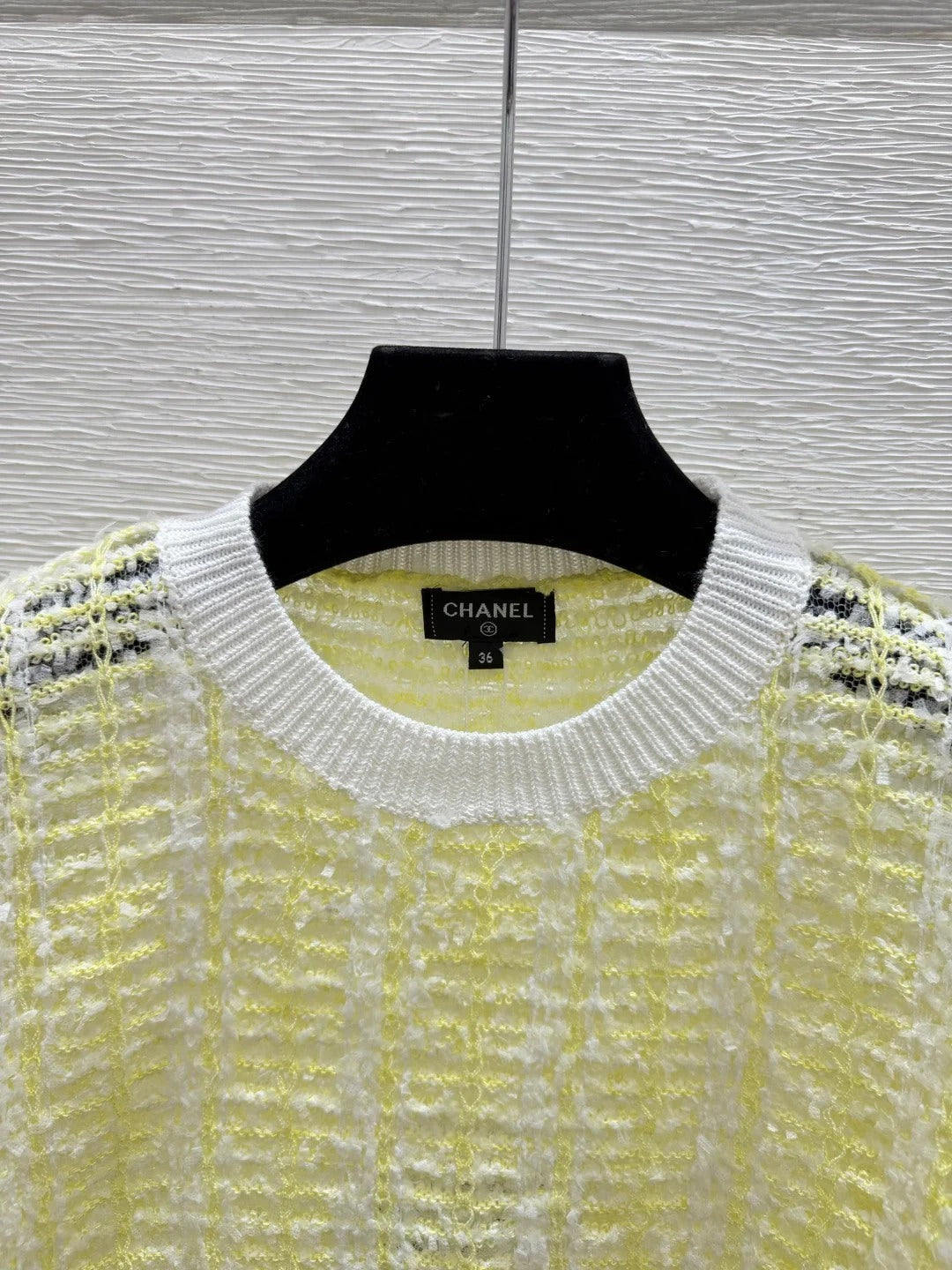 Chanel 2026 Hollow-out Round Neck Knitted Long Sleeve Yellow Cotton 244666