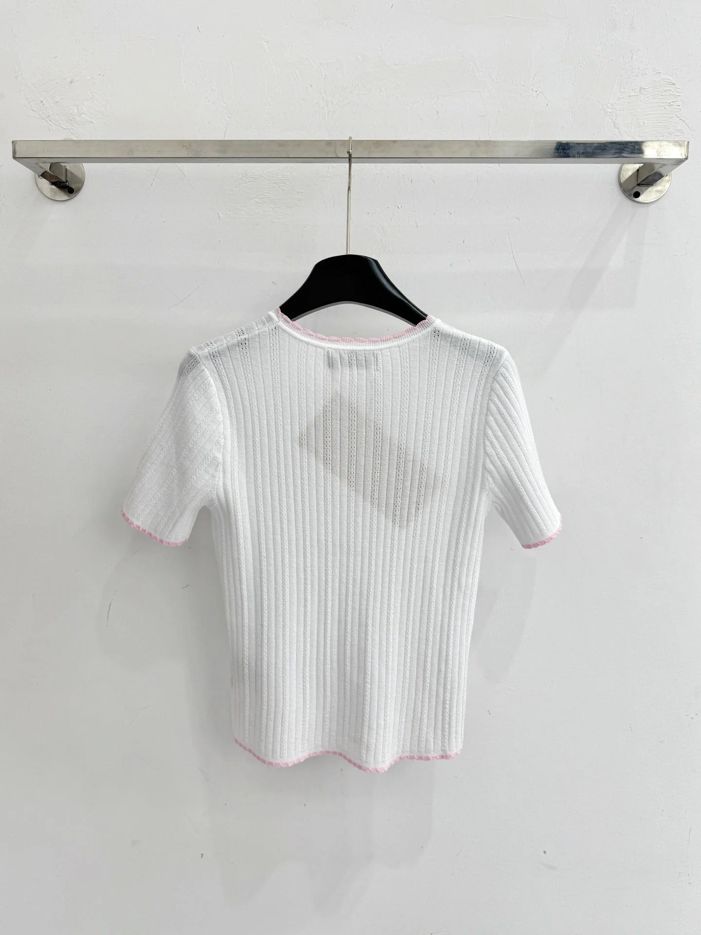 Miumiu 2026 Pink-trimmed Knit Short-sleeved Top Tencel Nylon 179459
