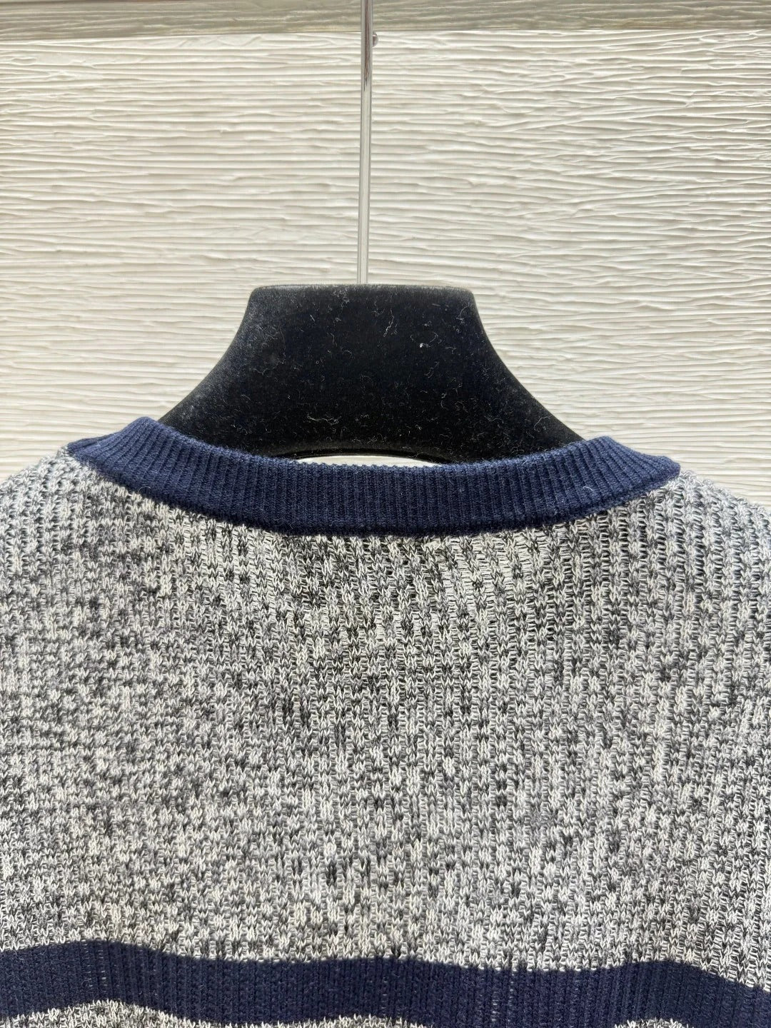 Chanel 2026 Striped Crew Neck Knit Long Sleeve Gray Wool 244670
