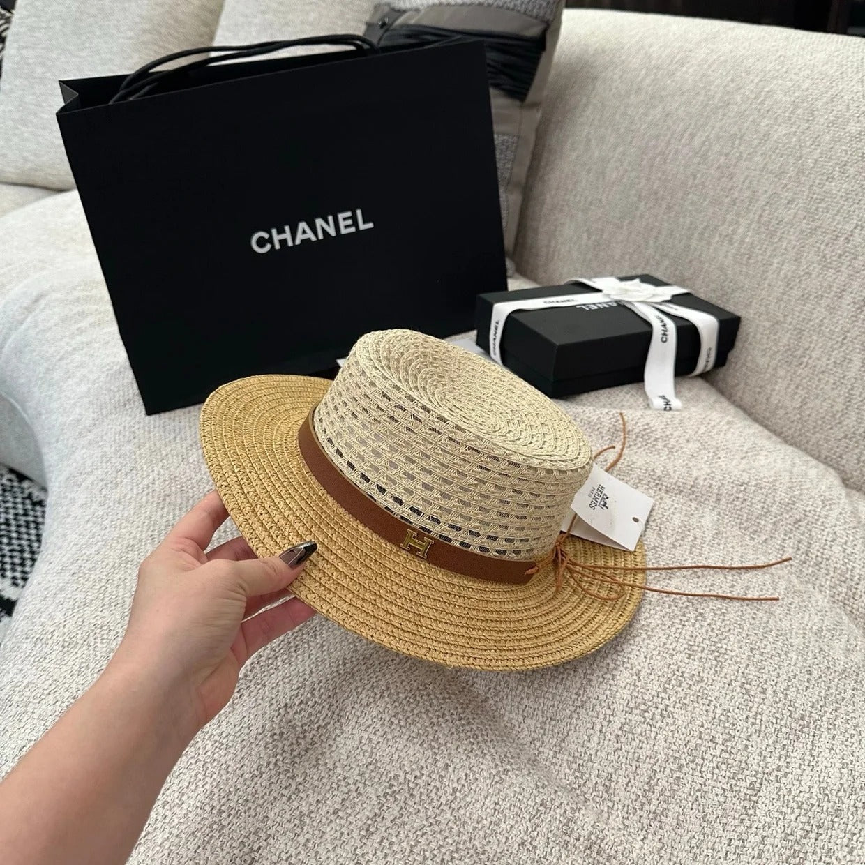 Hermes Flat-top Straw Hat 214518