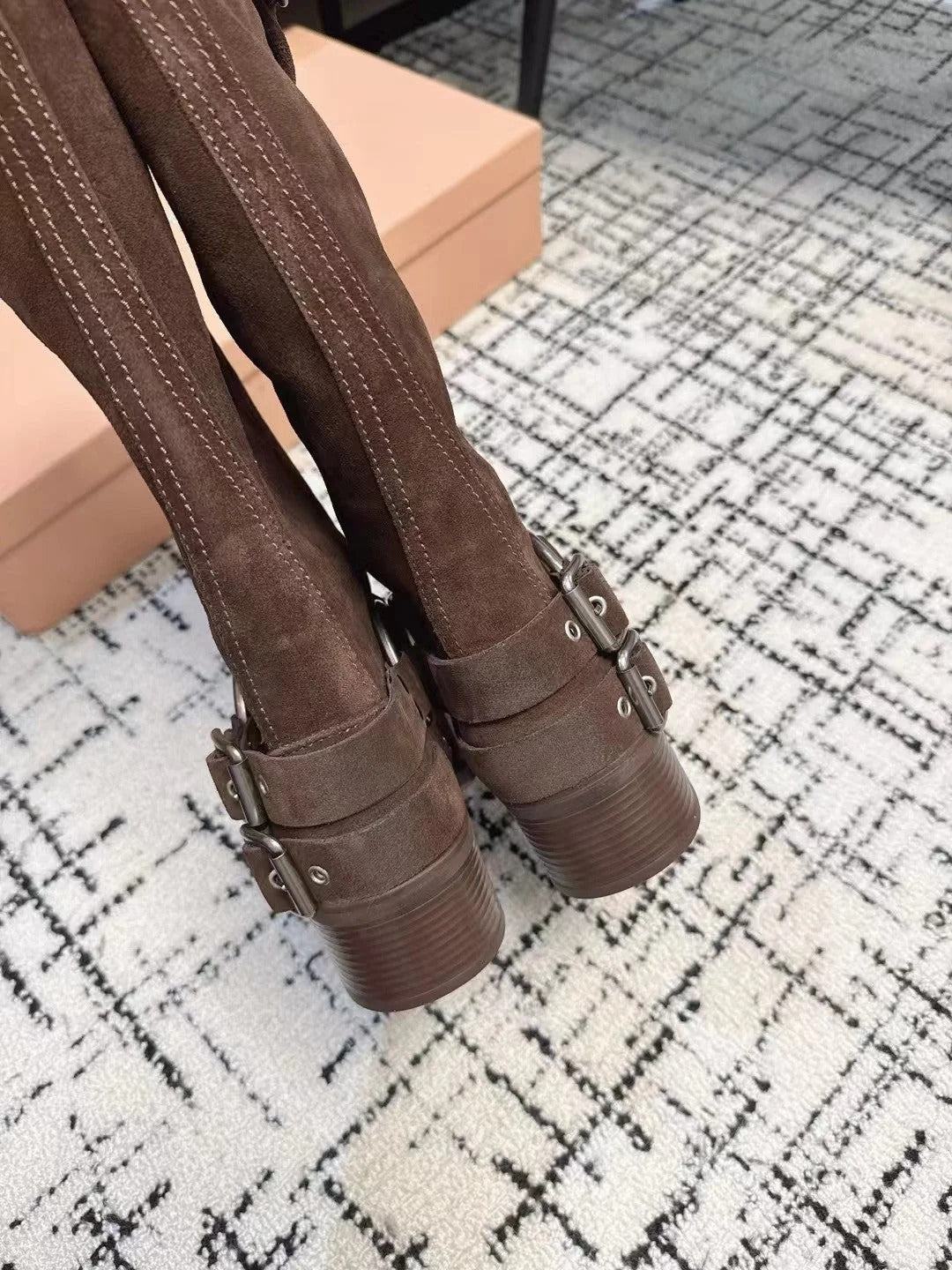 Miumiu 2026 High-Top Biker Boots Suede Calfskin 952185