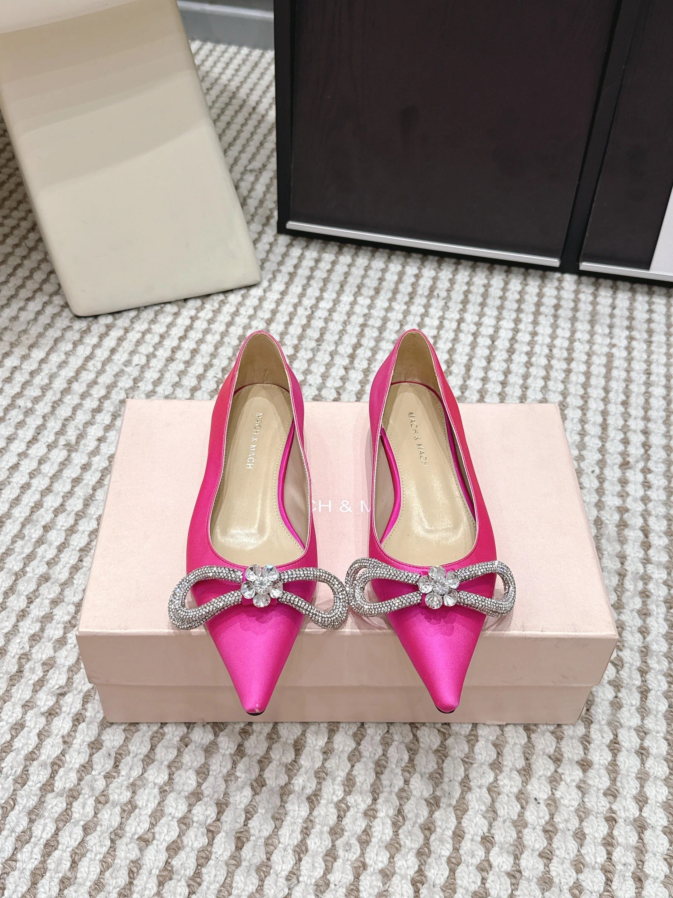 Mach & Mach 26SS Rhinestone Bow Flats Pink in Silk 722451