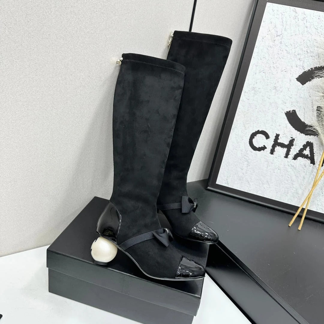 Chanel 2026 Chunky Pearl Boots 50mm Suede Leather 985808