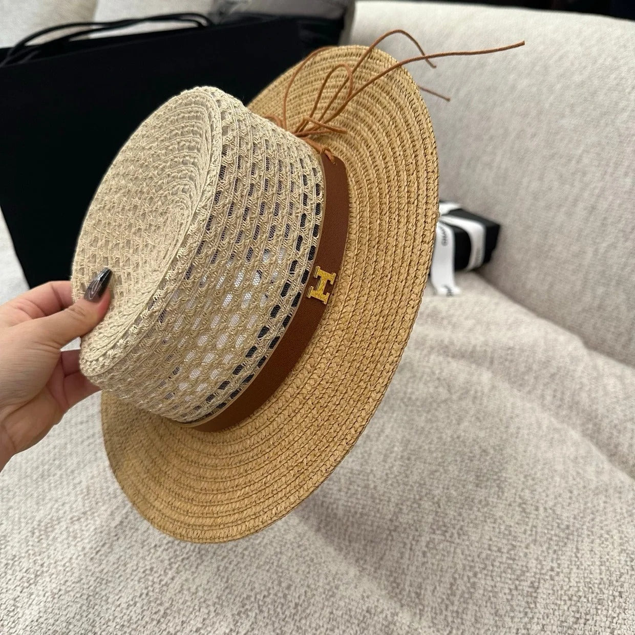 Hermes Flat-top Straw Hat 214518