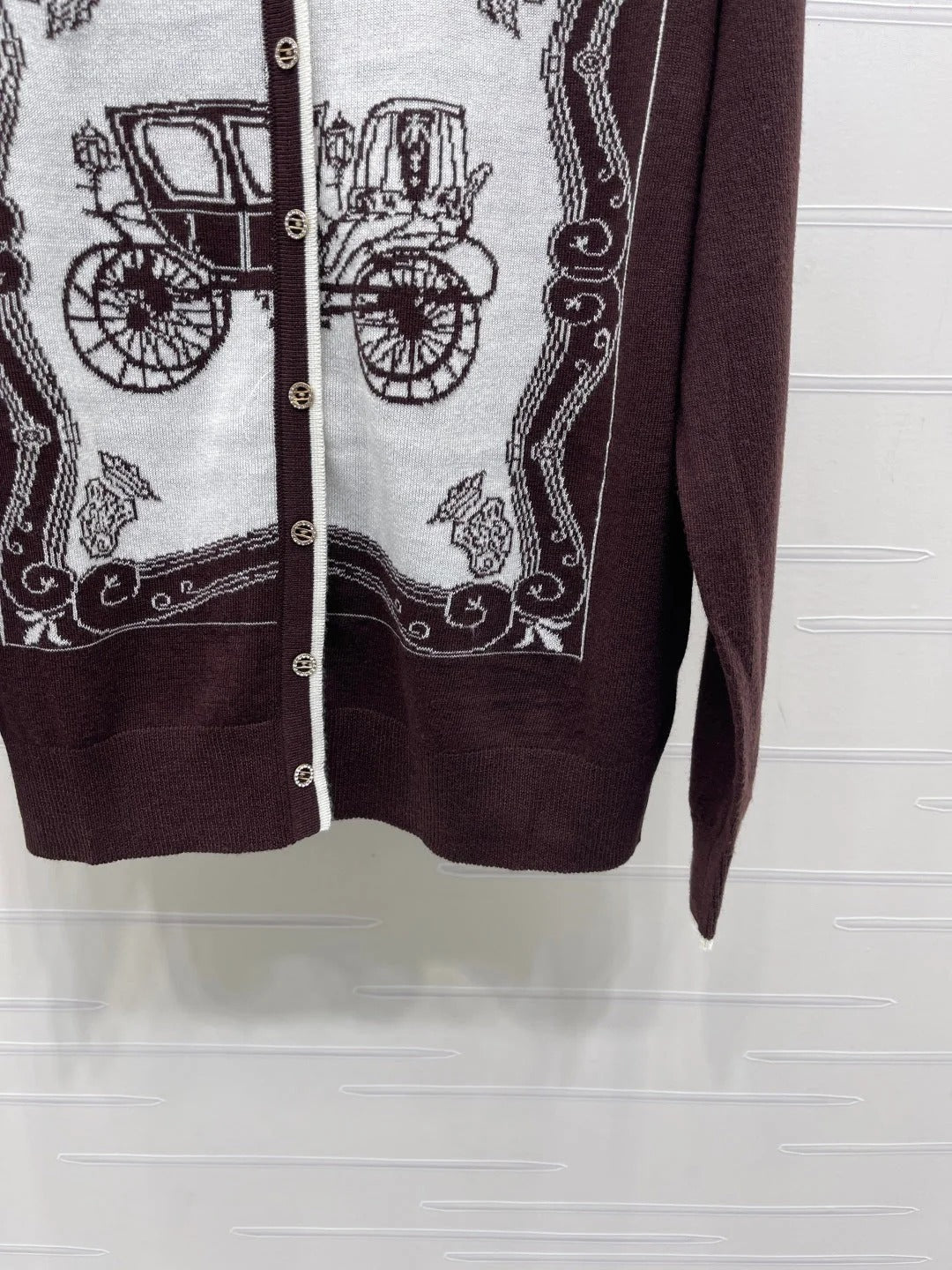 Hermes 2026 V-neck Printed Knit Long-sleeved Cardigan Wool 417078