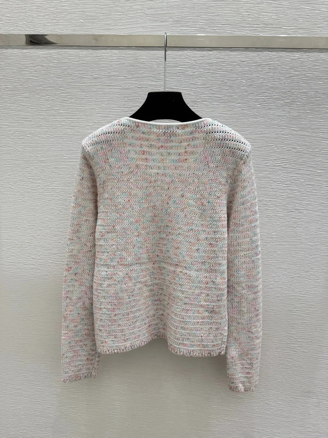 Chanel 2026 Round Neck Knitted Long Sleeve Cardigan Light Pink Wool 244668