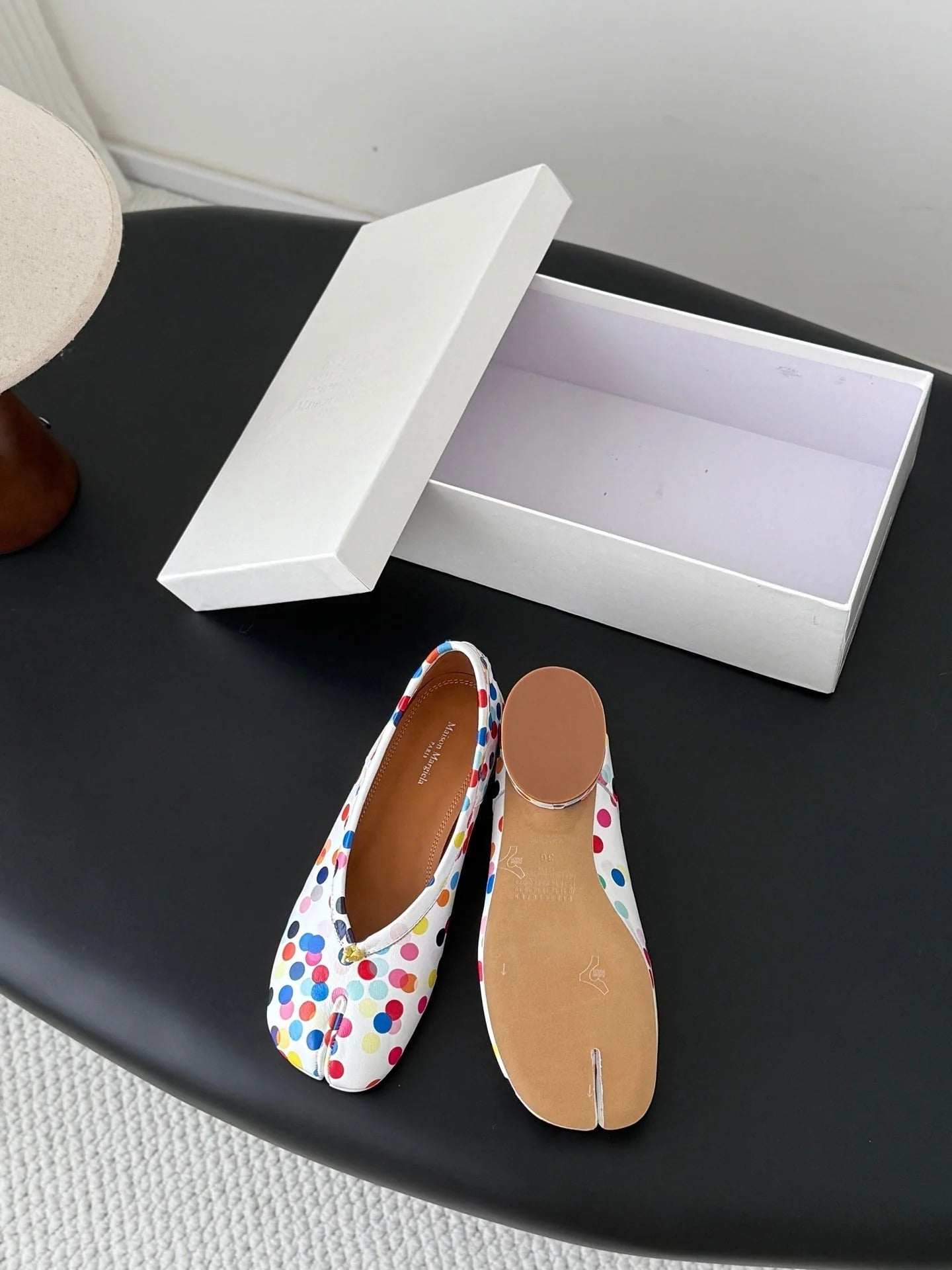 Maison Margiela 2026 Tabi Ballet Flats White Mix Colors Sheepskin 915401