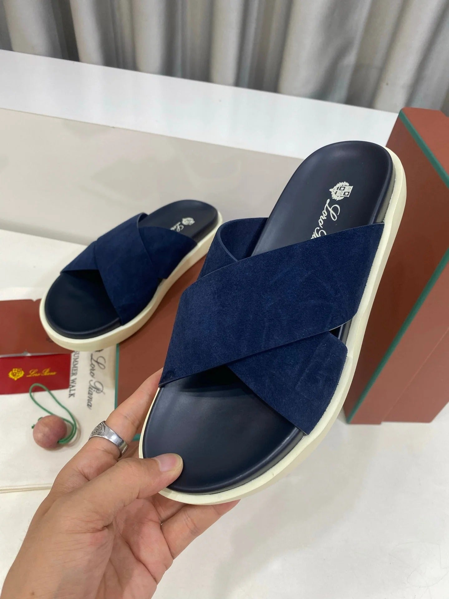 Loro Piana 2026 Cross-strap Slipper Suede Leather 911319