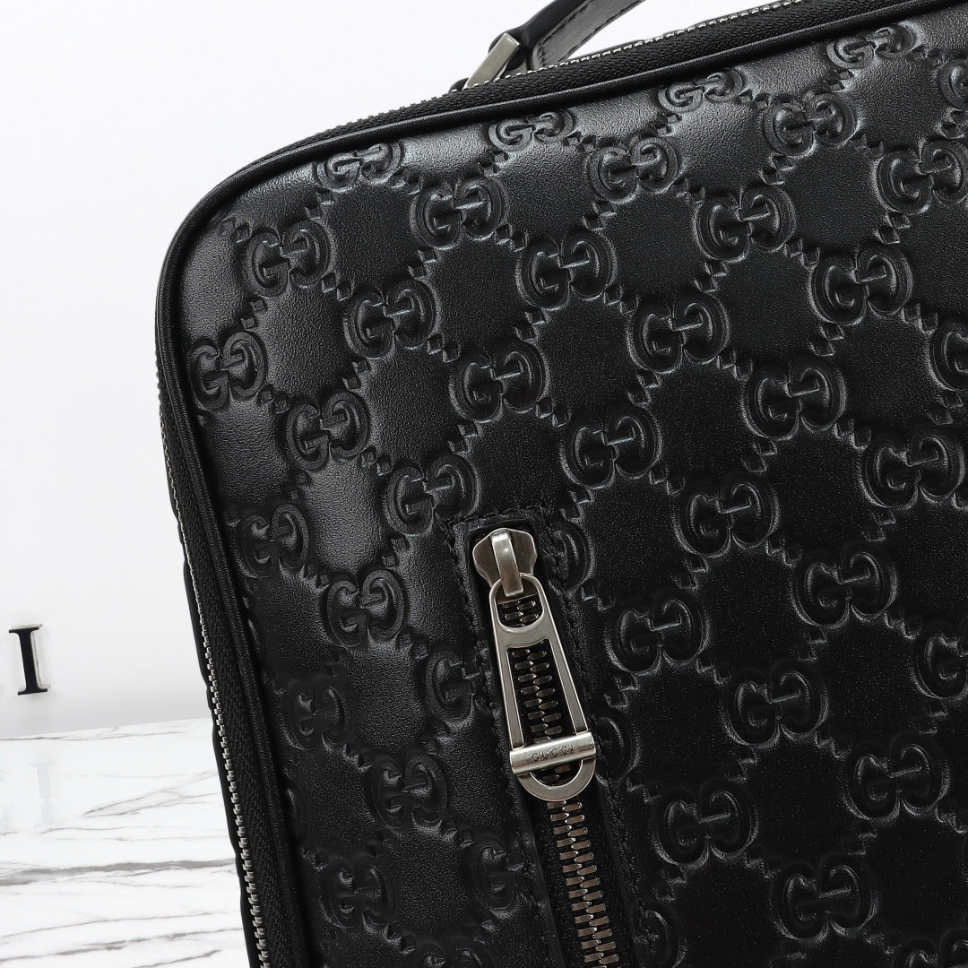 Gucci 2026 Emblem Backpack 43cm Black Embossed Calfskin