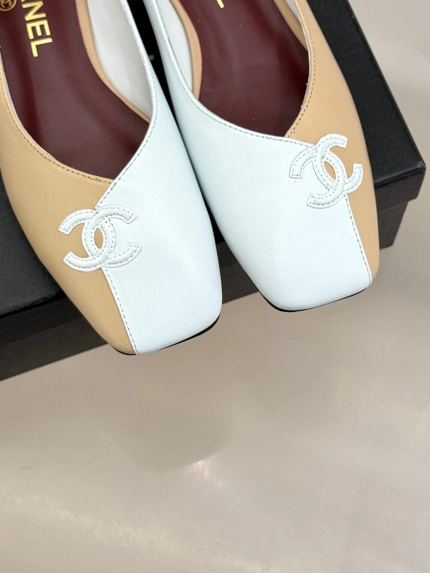CC 26S Double C Patchwork Ballet Flat Beige White in Cowhide 706368