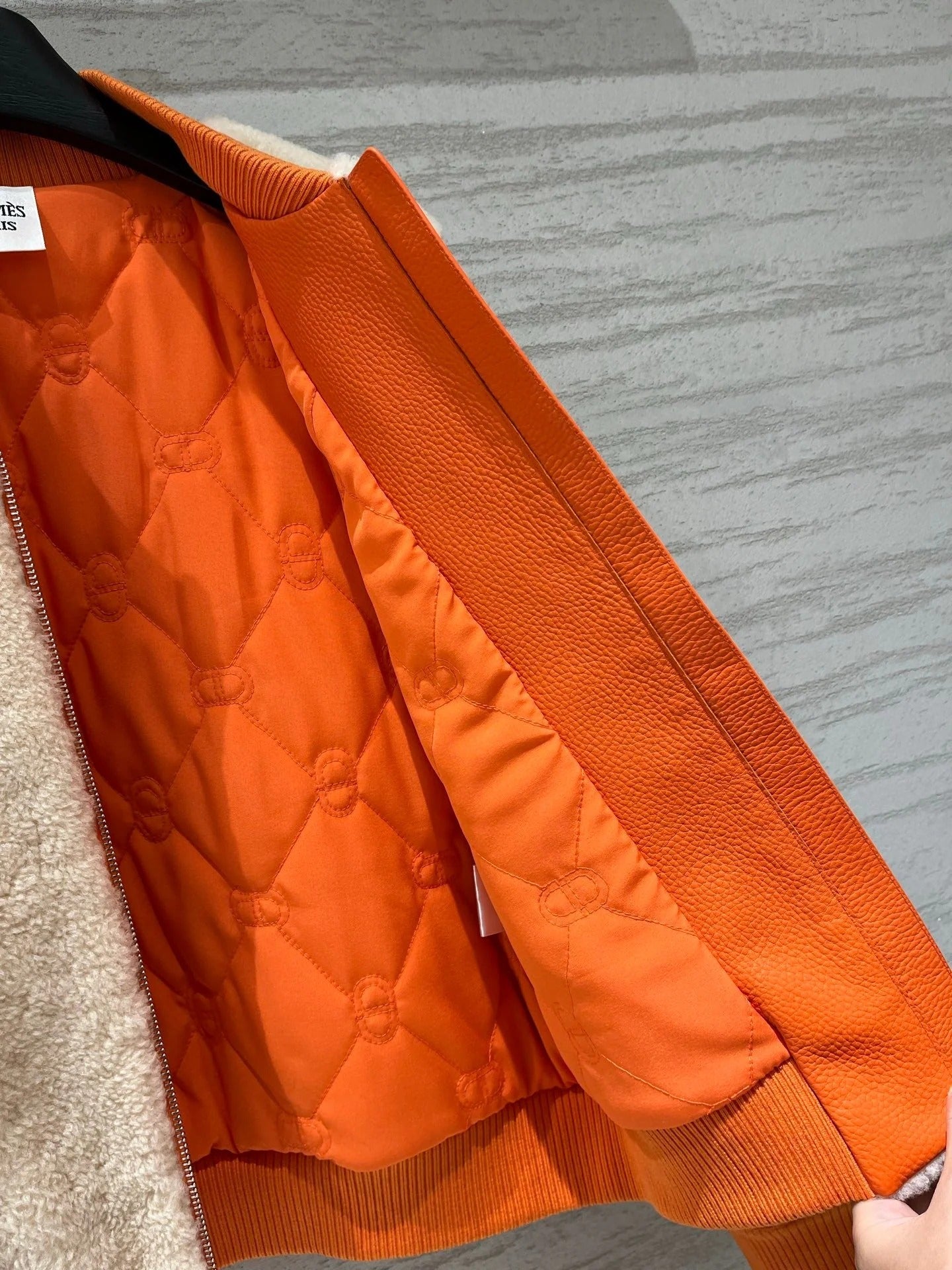 Hermes 2026 Bomber Jacket Orange Beige Wool