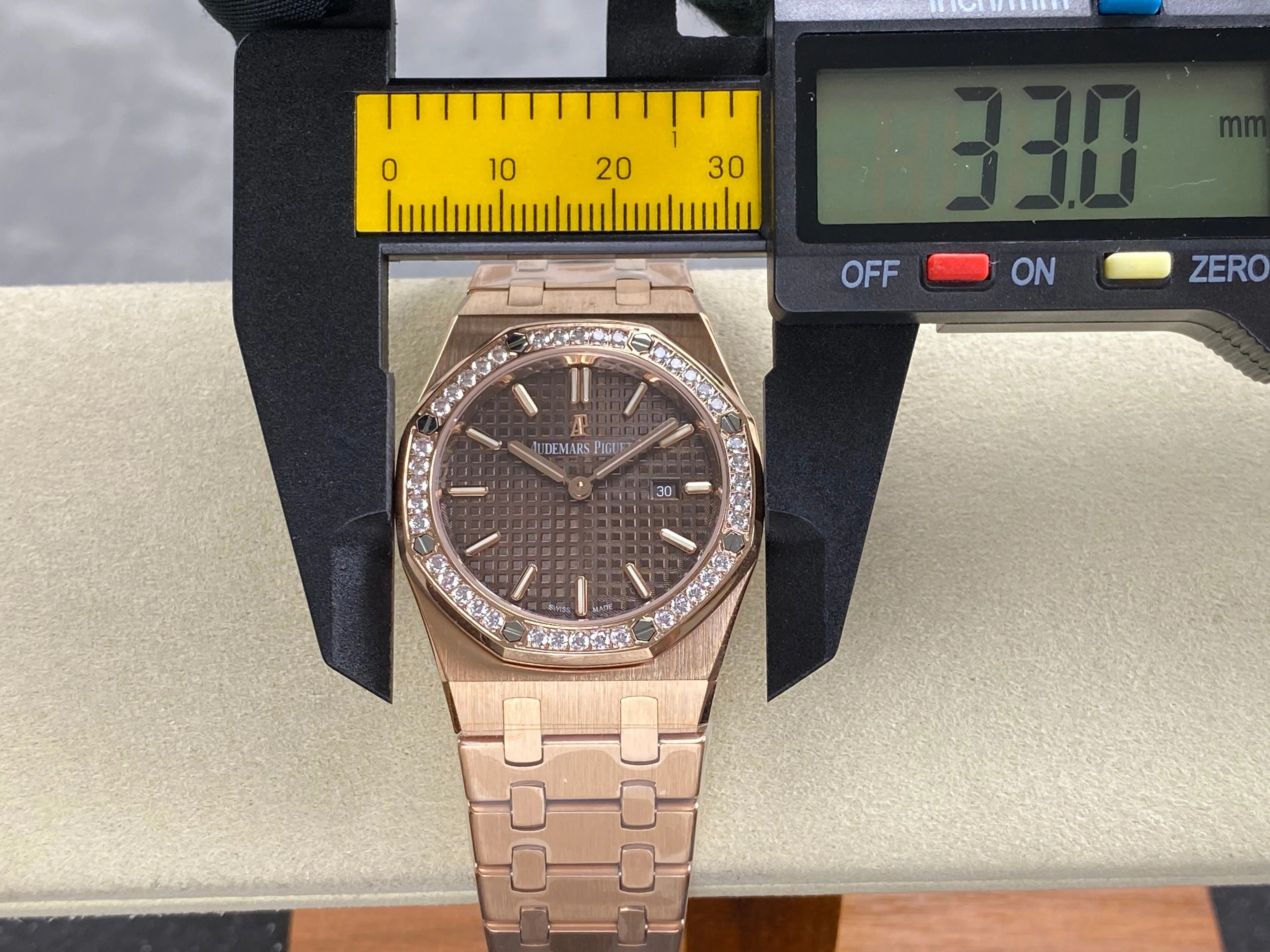 Audemars Piguet Royal Oak 33mm Pink Gold Case Brown Dial Diamond Bezel