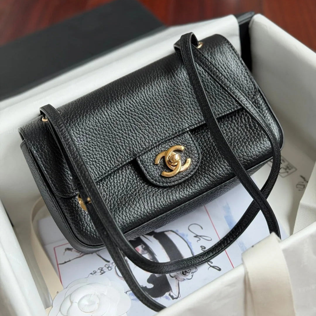 CC 2026 Mini Flap Bag 20cm Denim And Grained Calfskin