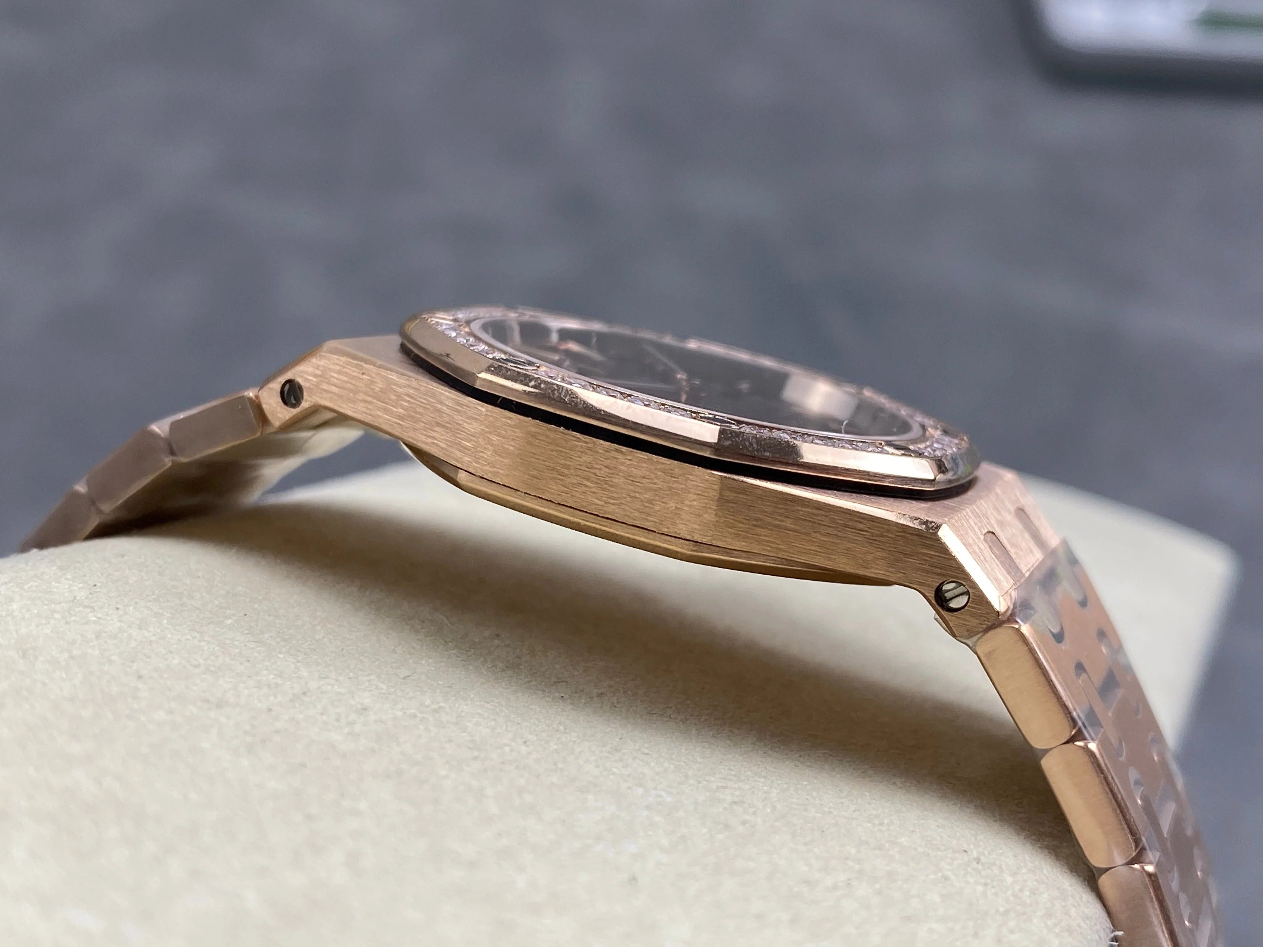 Audemars Piguet Royal Oak 33mm Pink Gold Case Brown Dial Diamond Bezel