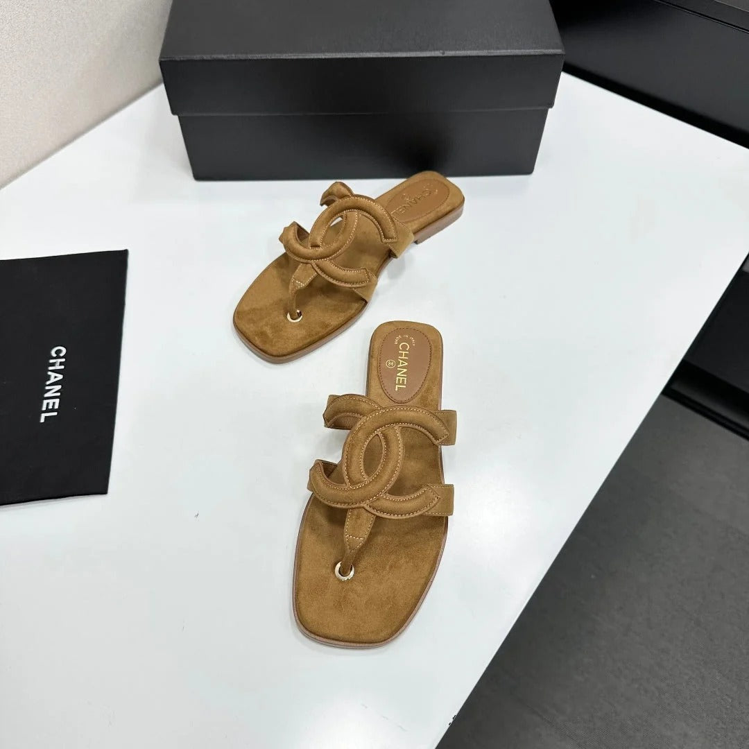 Chanel 2026 Flat Thong Sandal Suede Leather 822819