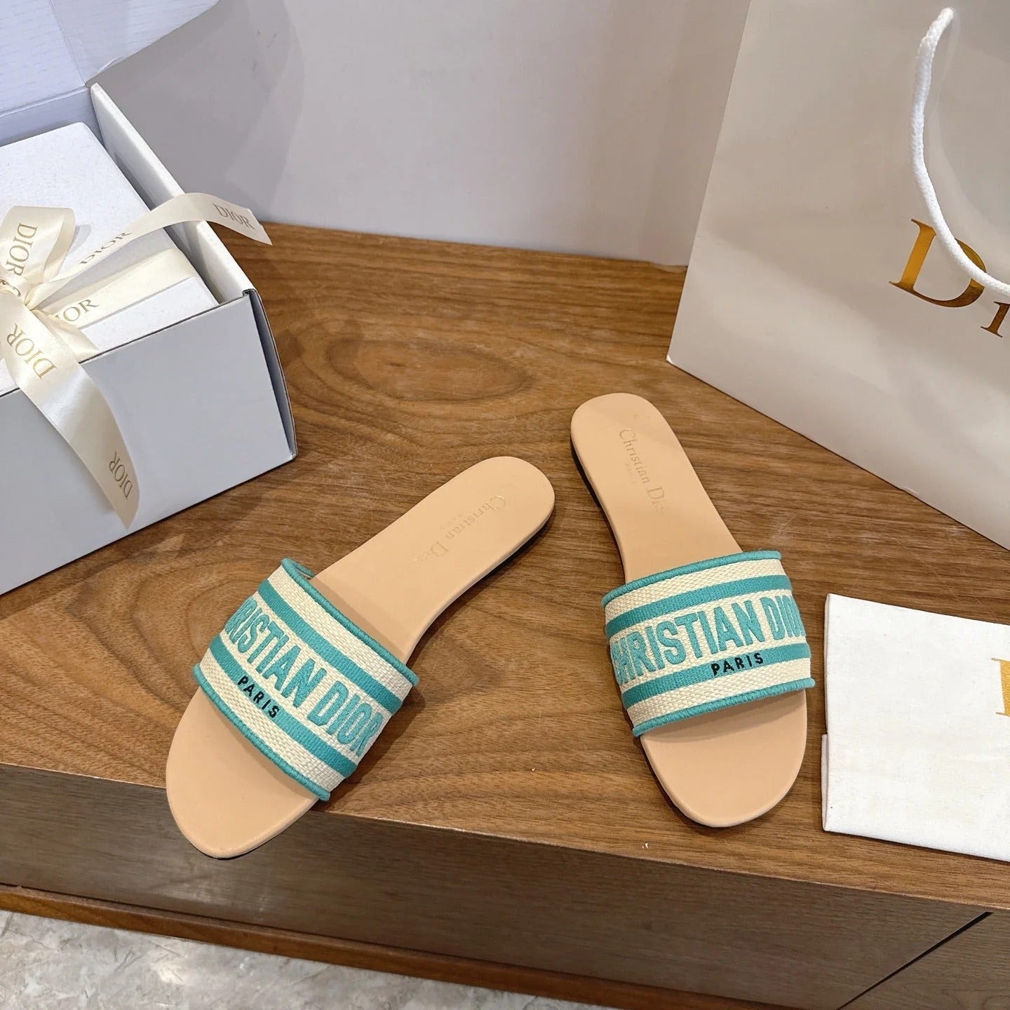 CD 26s Embroidered Sandals Canvas Cowhide 685464