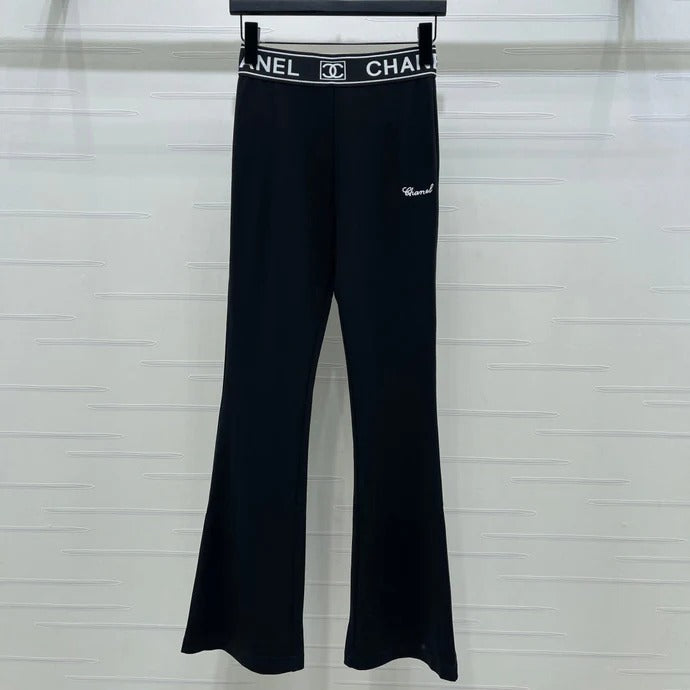Chanel 2026 Webbing Letter Flared Pants Black Polyamide Rayon 376052