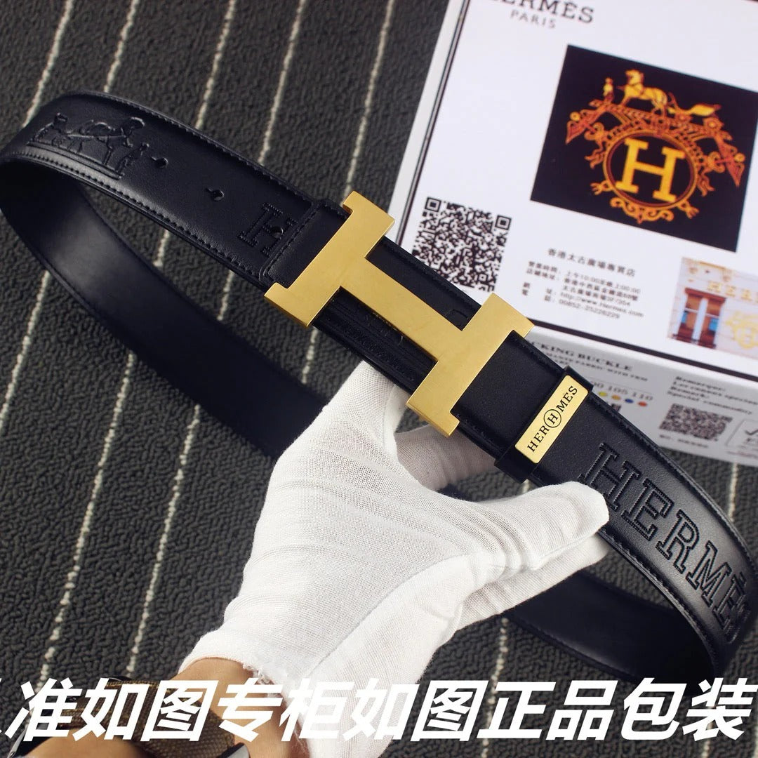 HM Constance Belt 38mm Black Calfskin Gold Buckle 619961