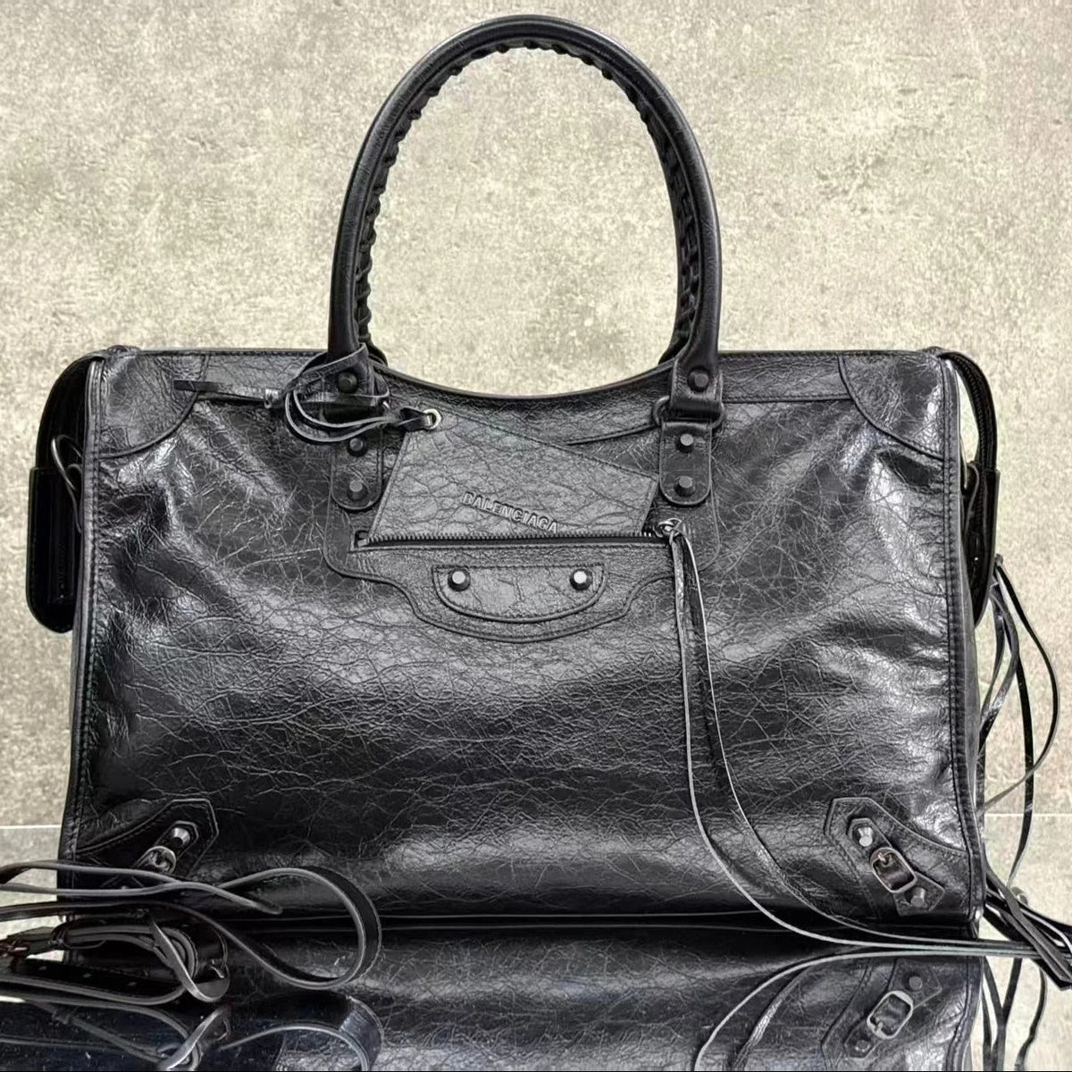 Balenciaga 2026 Le City Large Bag 46cm Black Crinkled Leather