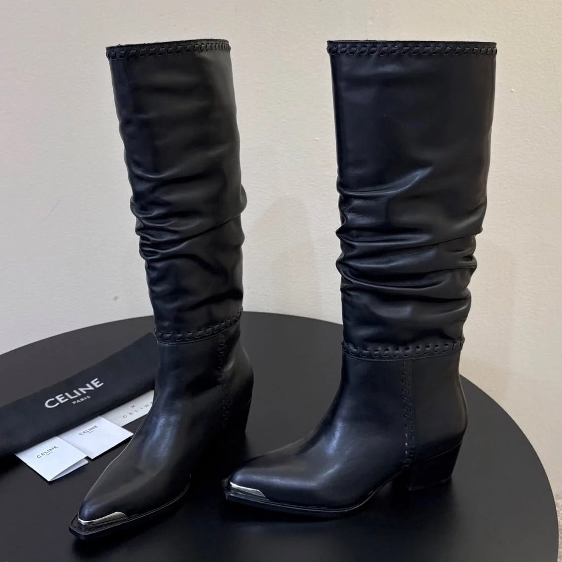 Celine 2026 Western Metallic Toe Ankle Boots 50mm Suede Leather 104866