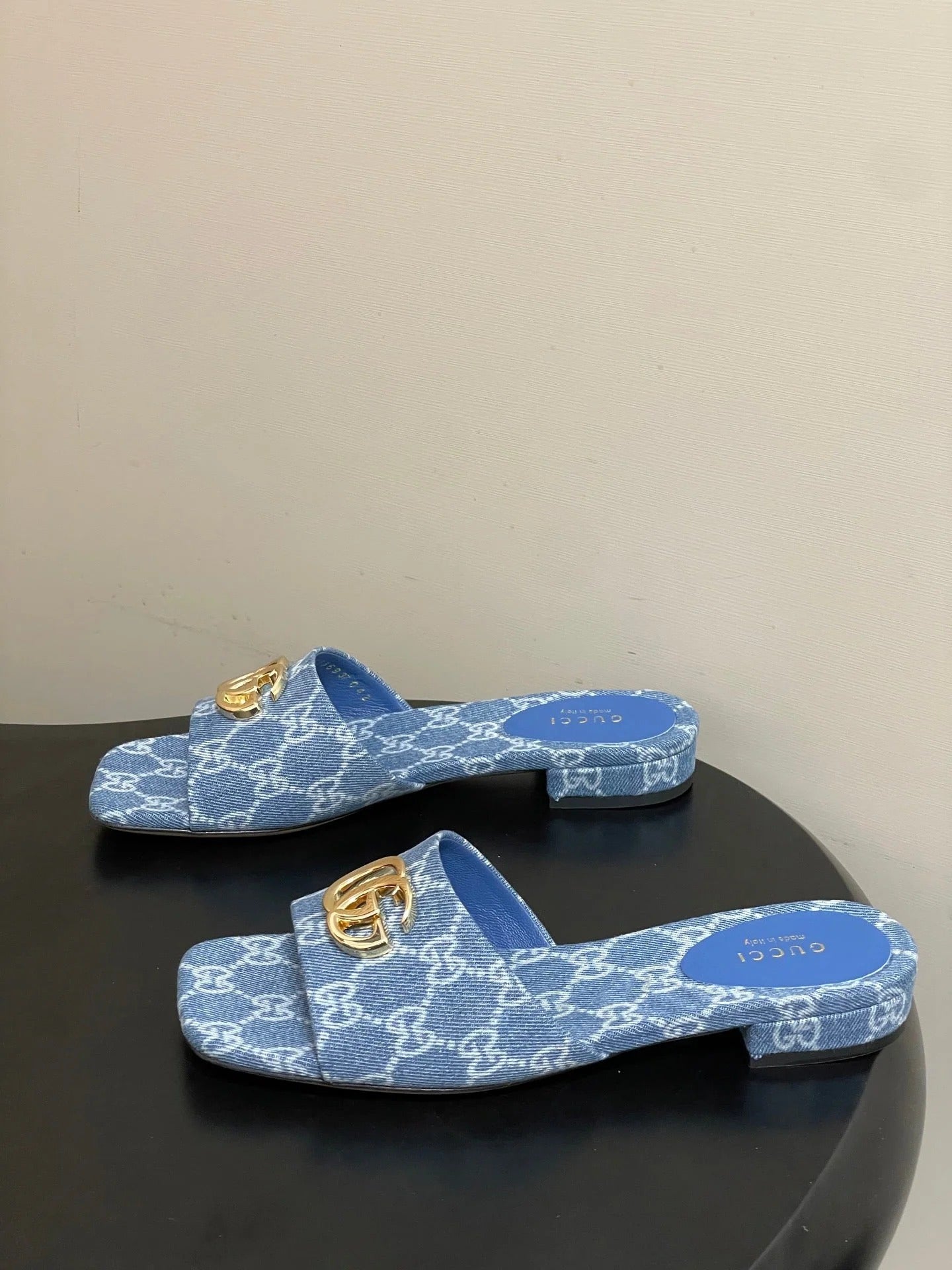 GG 26ss Open Toe Slippers Blue Denim Monogram