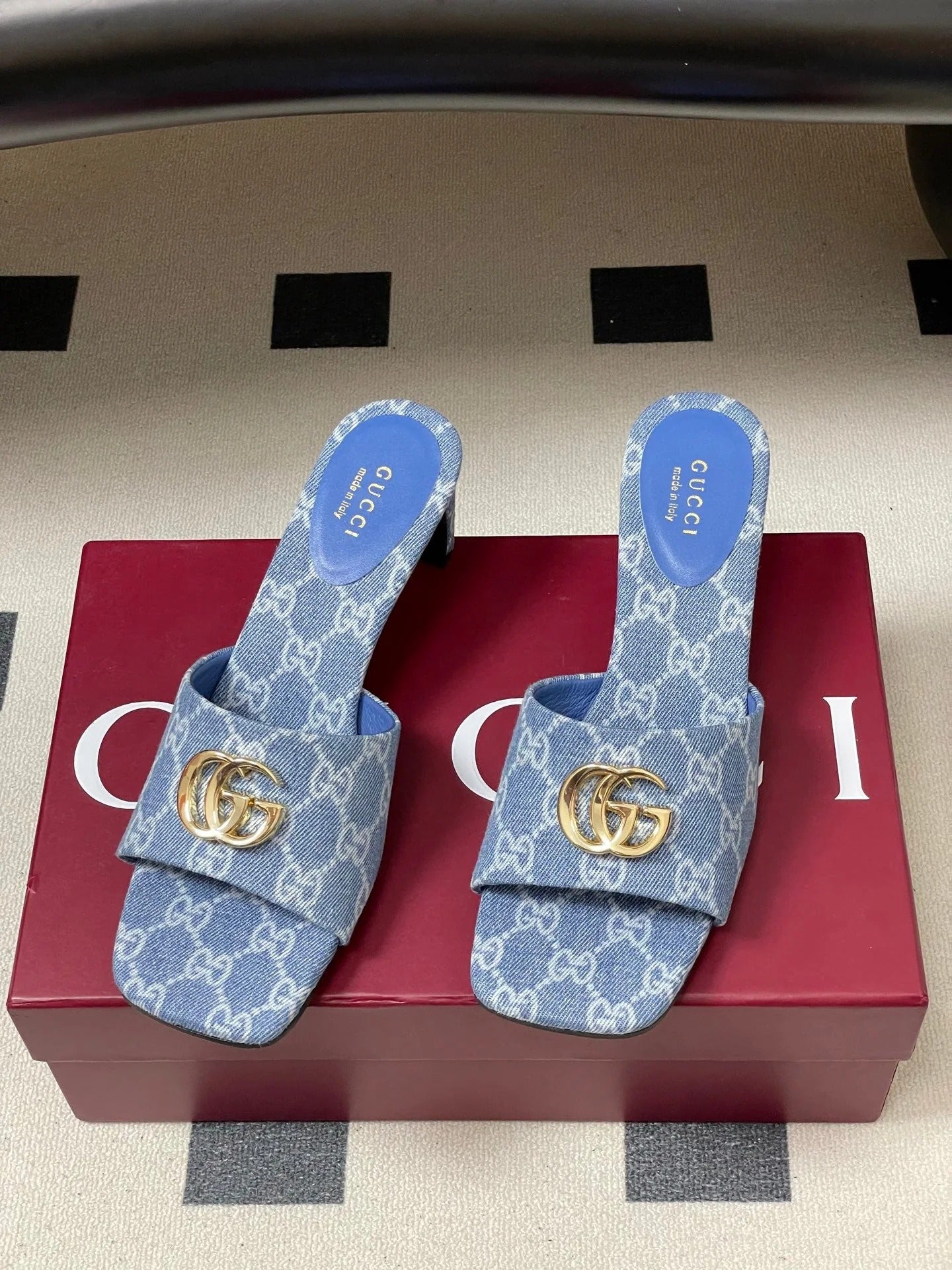 GG 26ss Open Toe Slippers Blue Denim Monogram