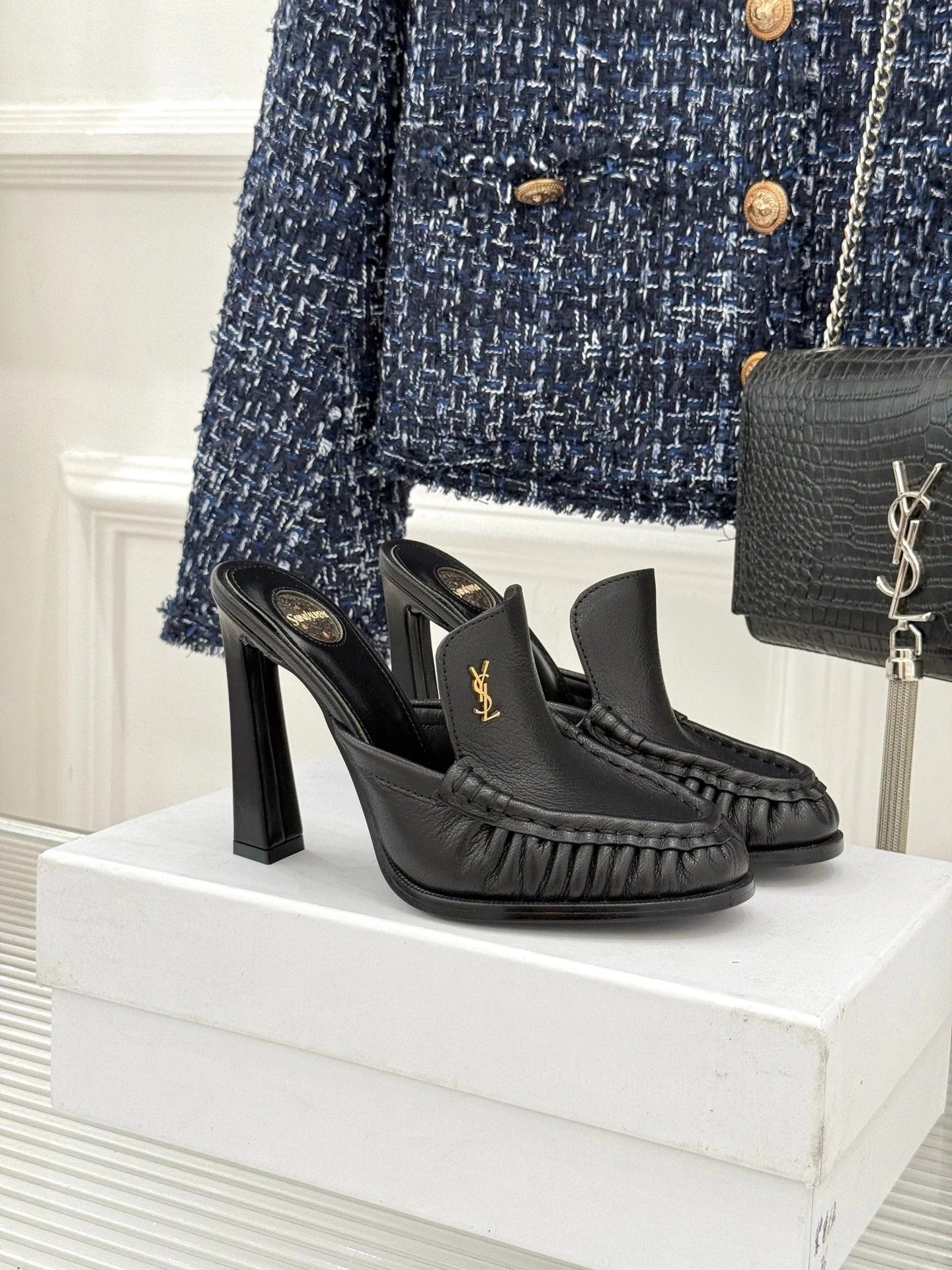 YSL 2026 Le Loafer Cassandre Mule 105mm Suede Leather 642949